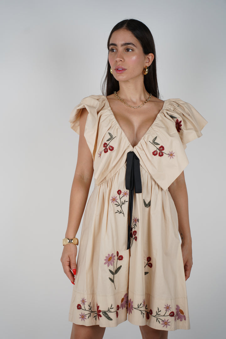 Claudette Mini Dress – Flirty Florals with a Statement Bow