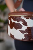 Cow Mini Crossbody Bag Brown & White Leather with Wide Stripe Strap - Carema Boutique