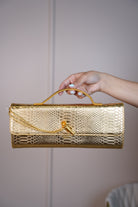MariaElene Metallic Snake-Embossed Clutch – Structured Handle Bag in 6 Colors - Carema Boutique