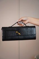 MariaElene Metallic Snake-Embossed Clutch – Structured Handle Bag in 6 Colors - Carema Boutique