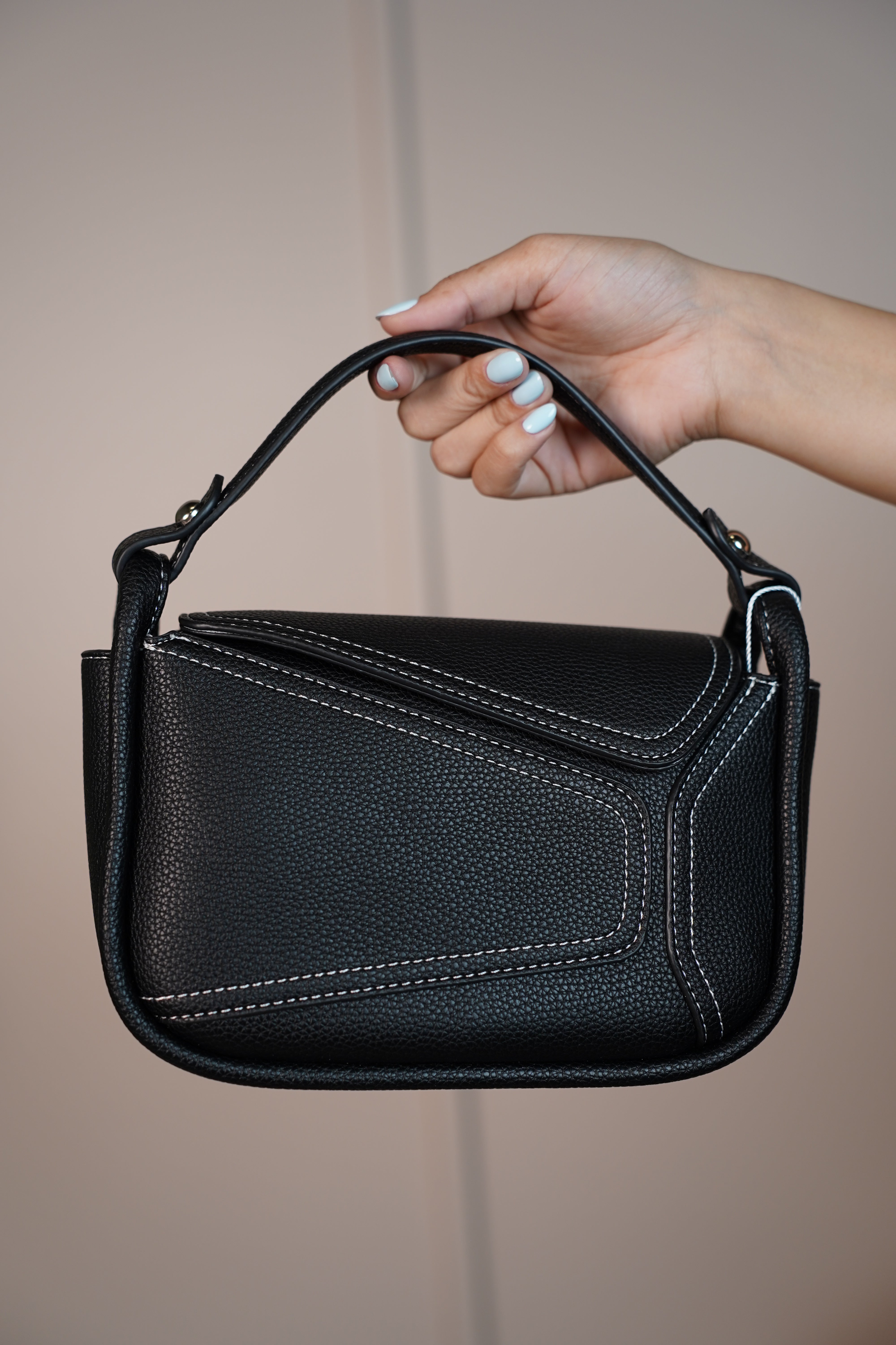 Maria Structured Mini Shoulder Bag – Pebbled Vegan Leather in Tan or Black - Carema Boutique