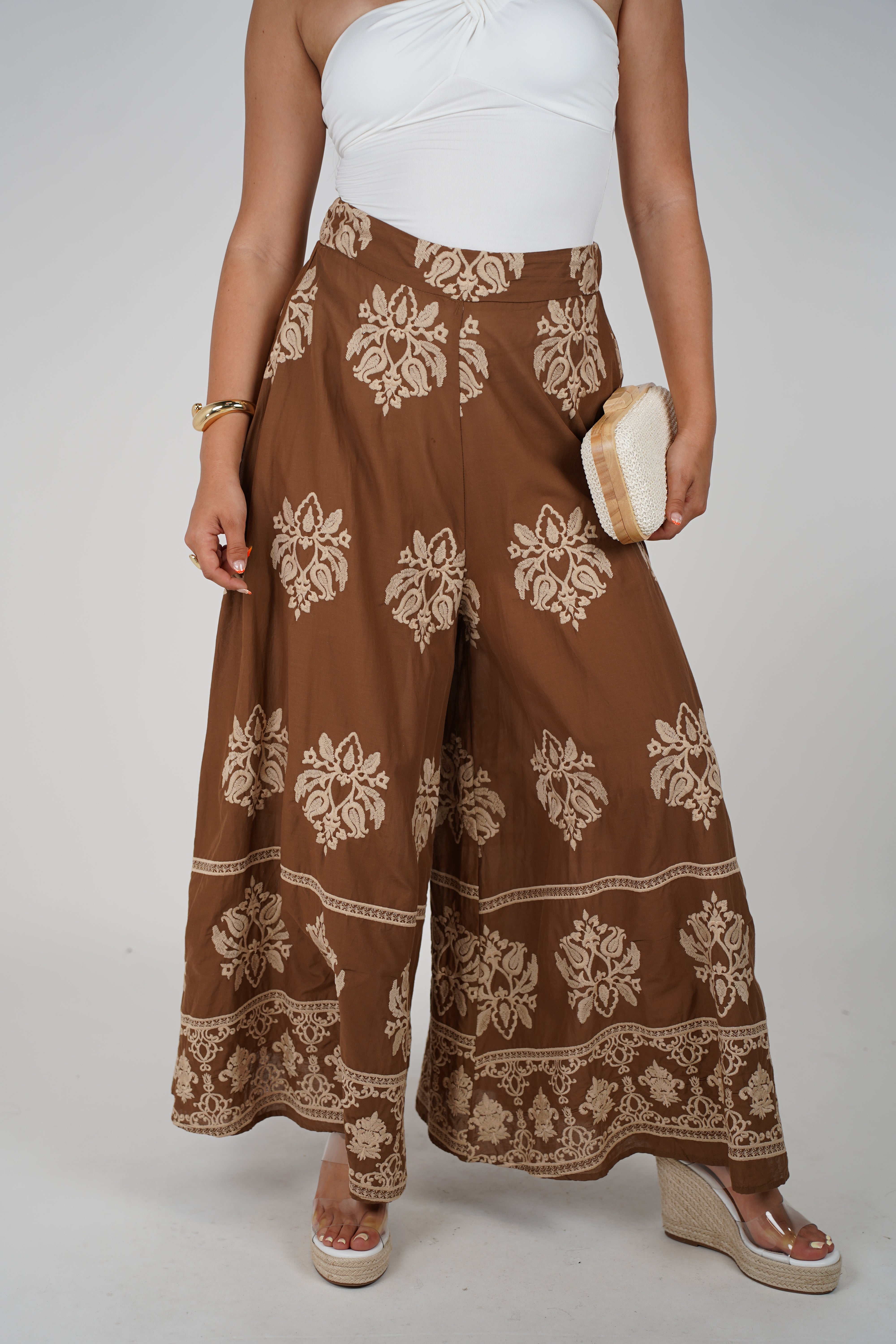 Tessi Embroidered Pants – Elegant Boho Wide-Leg Statement