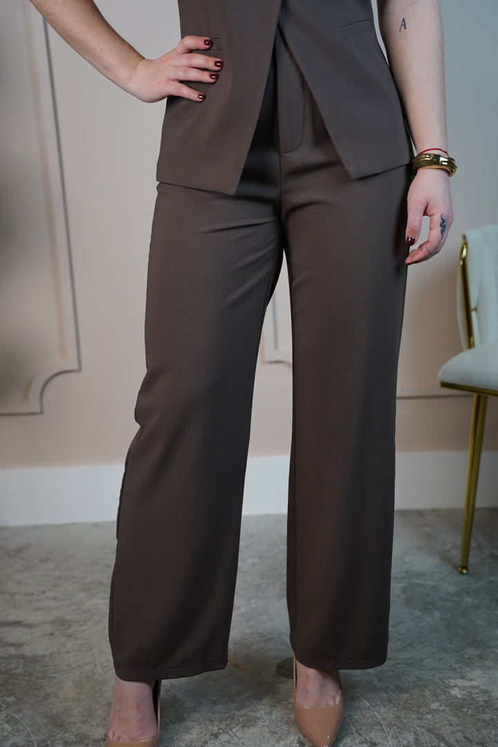 Edita Brown Tailored Wide-Leg Pants – Effortless Sophistication - Carema Boutique