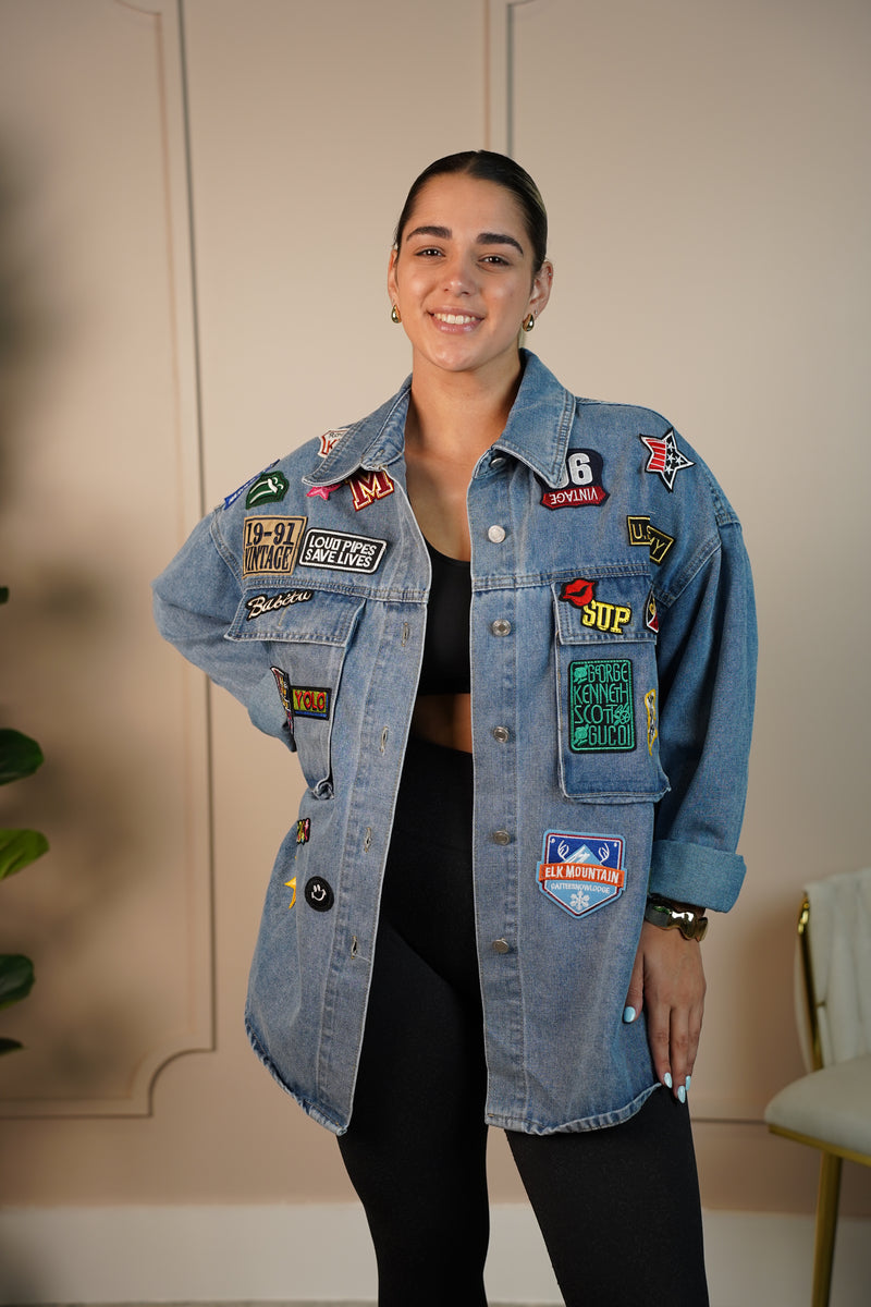 Julia Carla Denim Patch Jacket – Statement Style with a Vintage Twist
