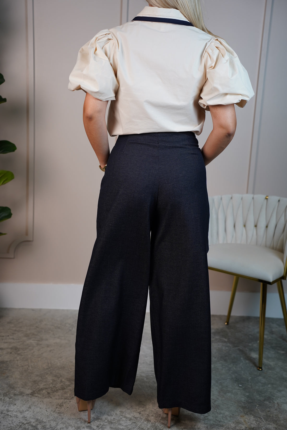 Femme Denim Asymmetrical Wrap Front Wide-Leg Pants – Chic Structure with a Modern Twist - Carema Boutique