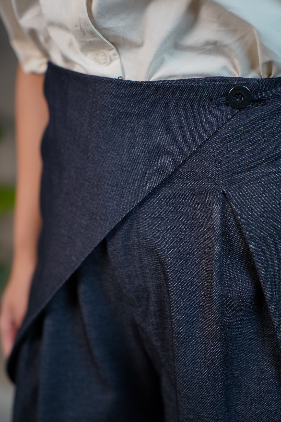 Femme Denim Asymmetrical Wrap Front Wide-Leg Pants – Chic Structure with a Modern Twist - Carema Boutique