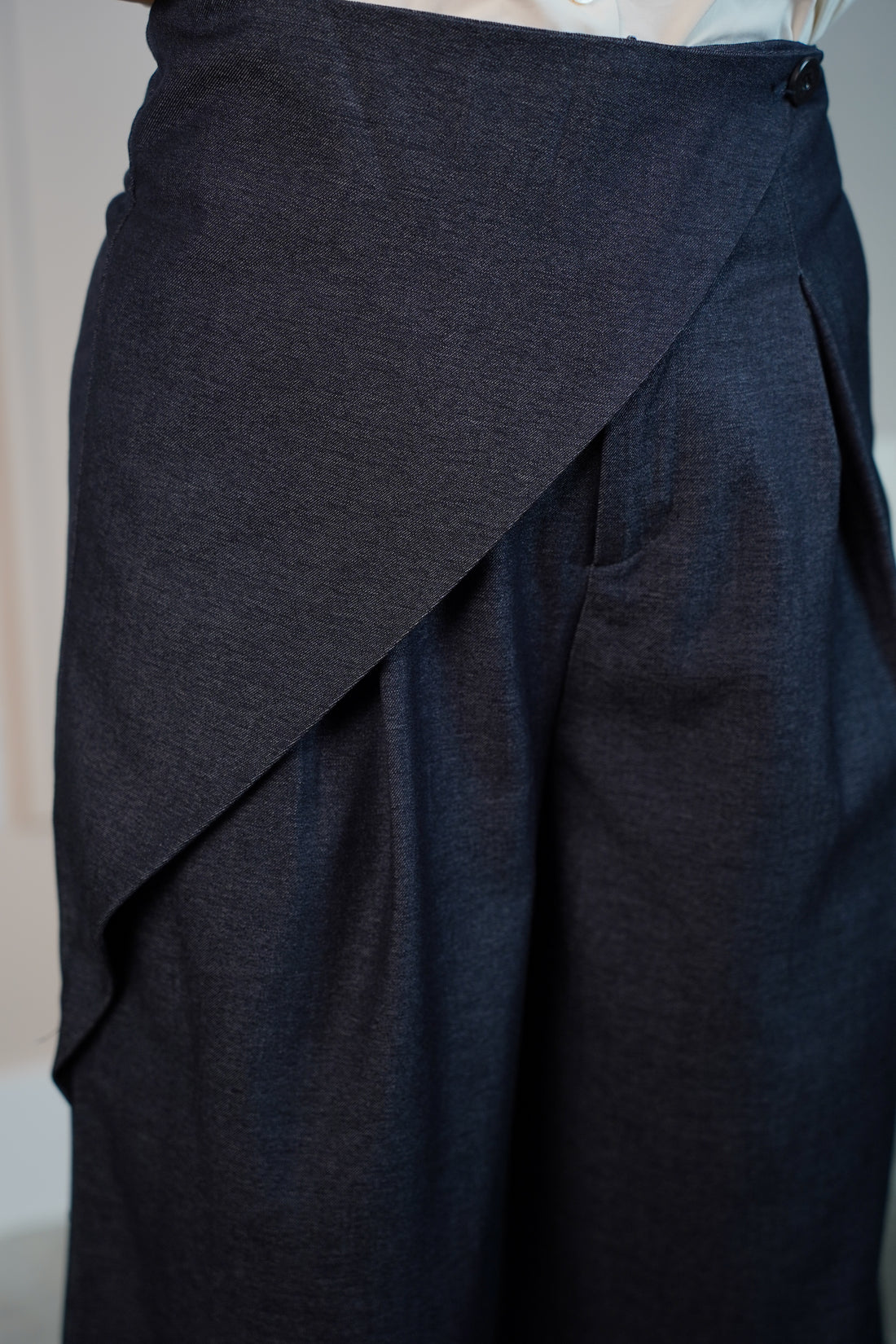 Femme Denim Asymmetrical Wrap Front Wide-Leg Pants – Chic Structure with a Modern Twist - Carema Boutique