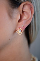 Mini flower Petal Pearl Studs – Delicate Floral-Inspired Earrings with a Pearl Center - Carema Boutique