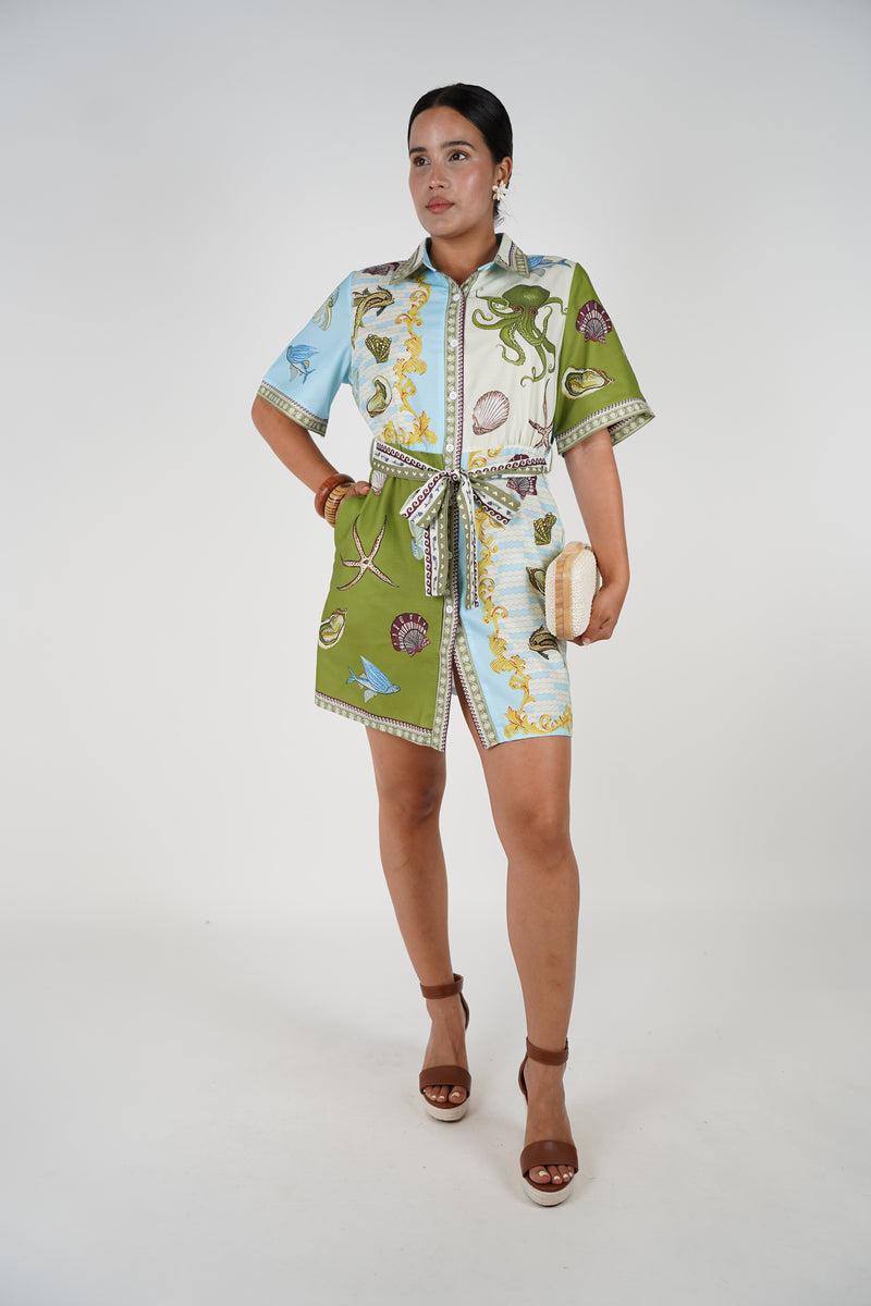 Zireen Stamped Mini Dress – Coastal Charm in a Chic Silhouette