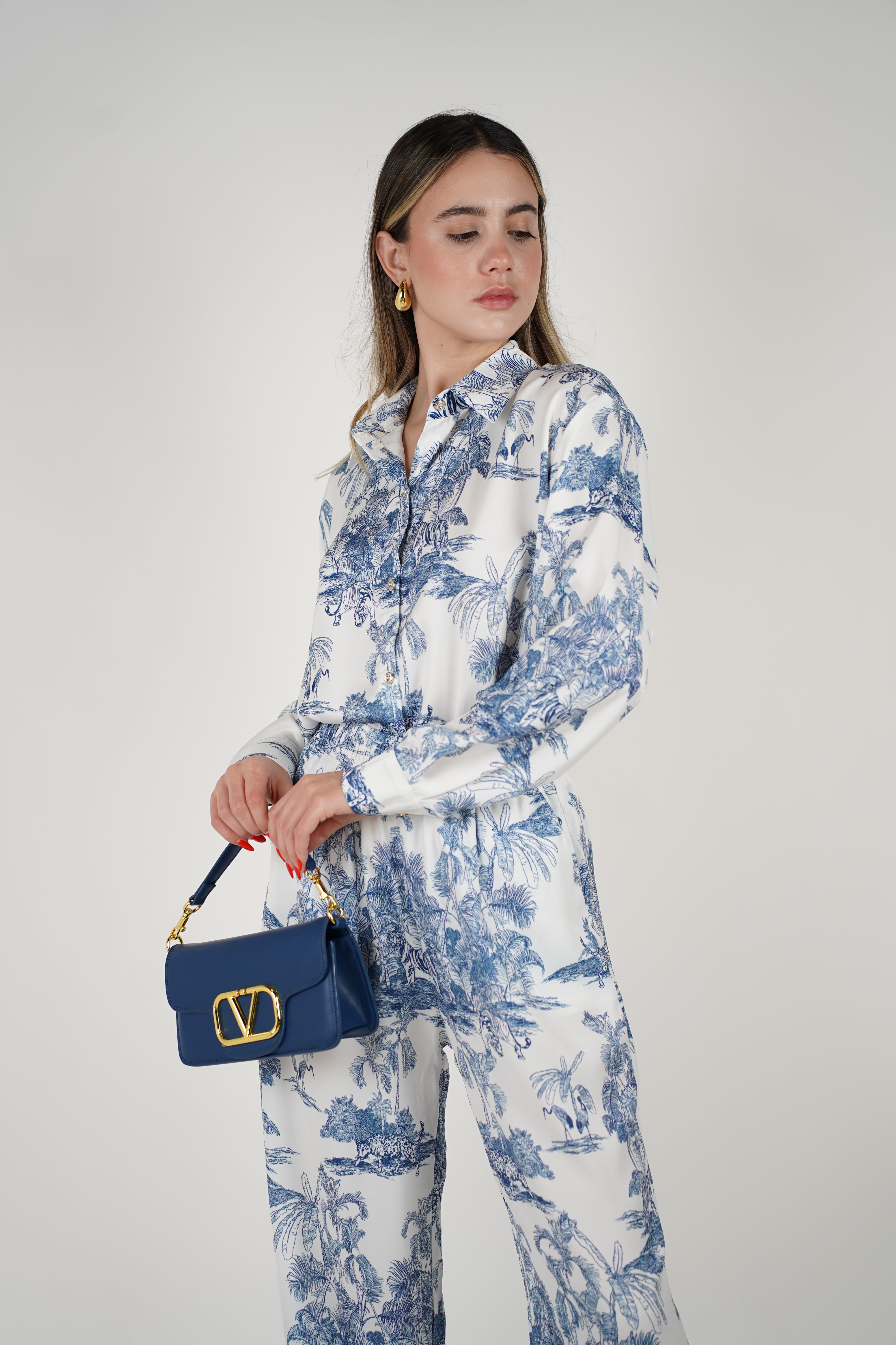 Vanyra Stamped Pants Set – Elegant Toile-Inspired Two-Piece