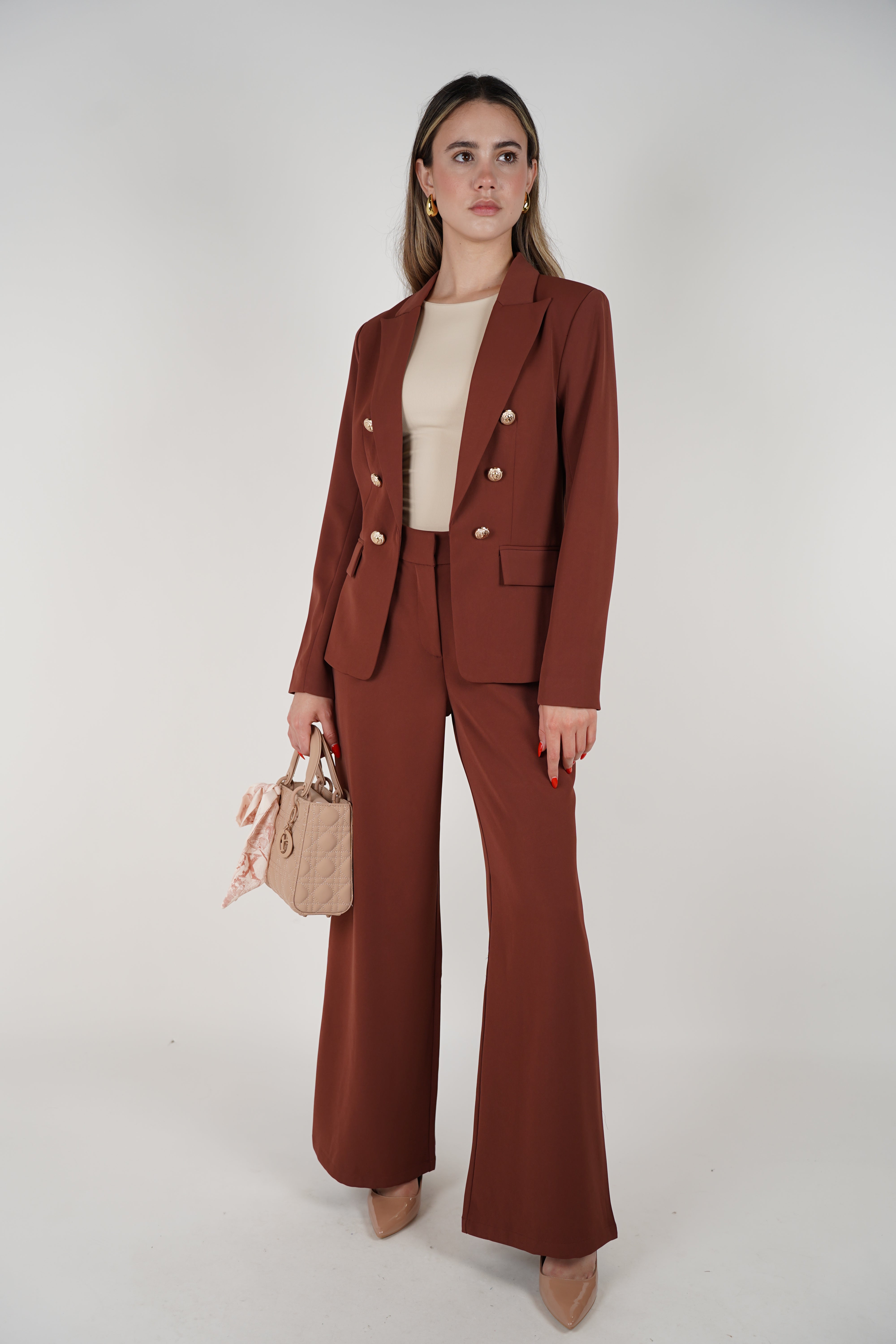 Halina Pants Set – Structured Elegance with Bold Button Detailing
