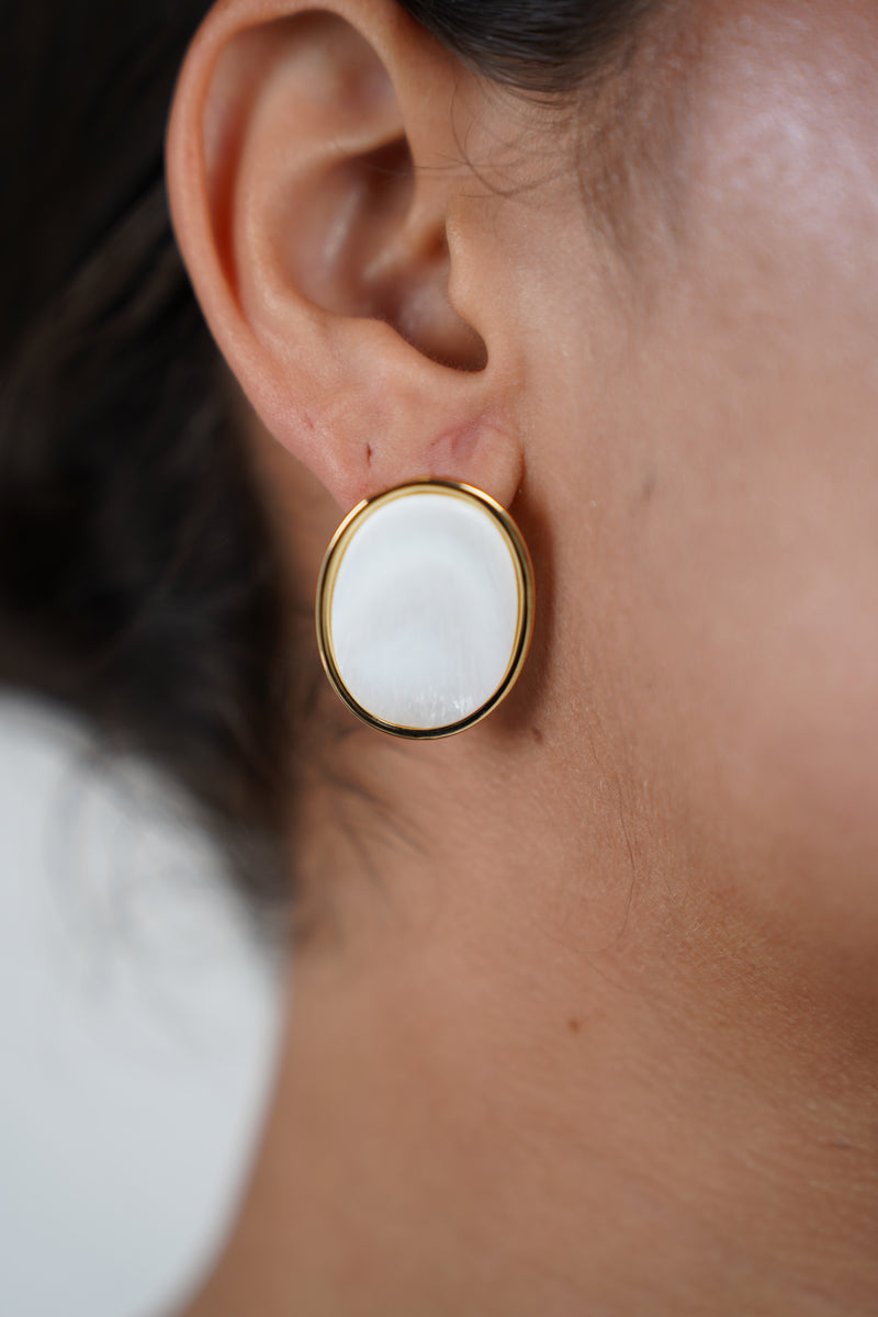 Zoriah Stud Earring – Bold Mother-of-Pearl Look with Gold Trim