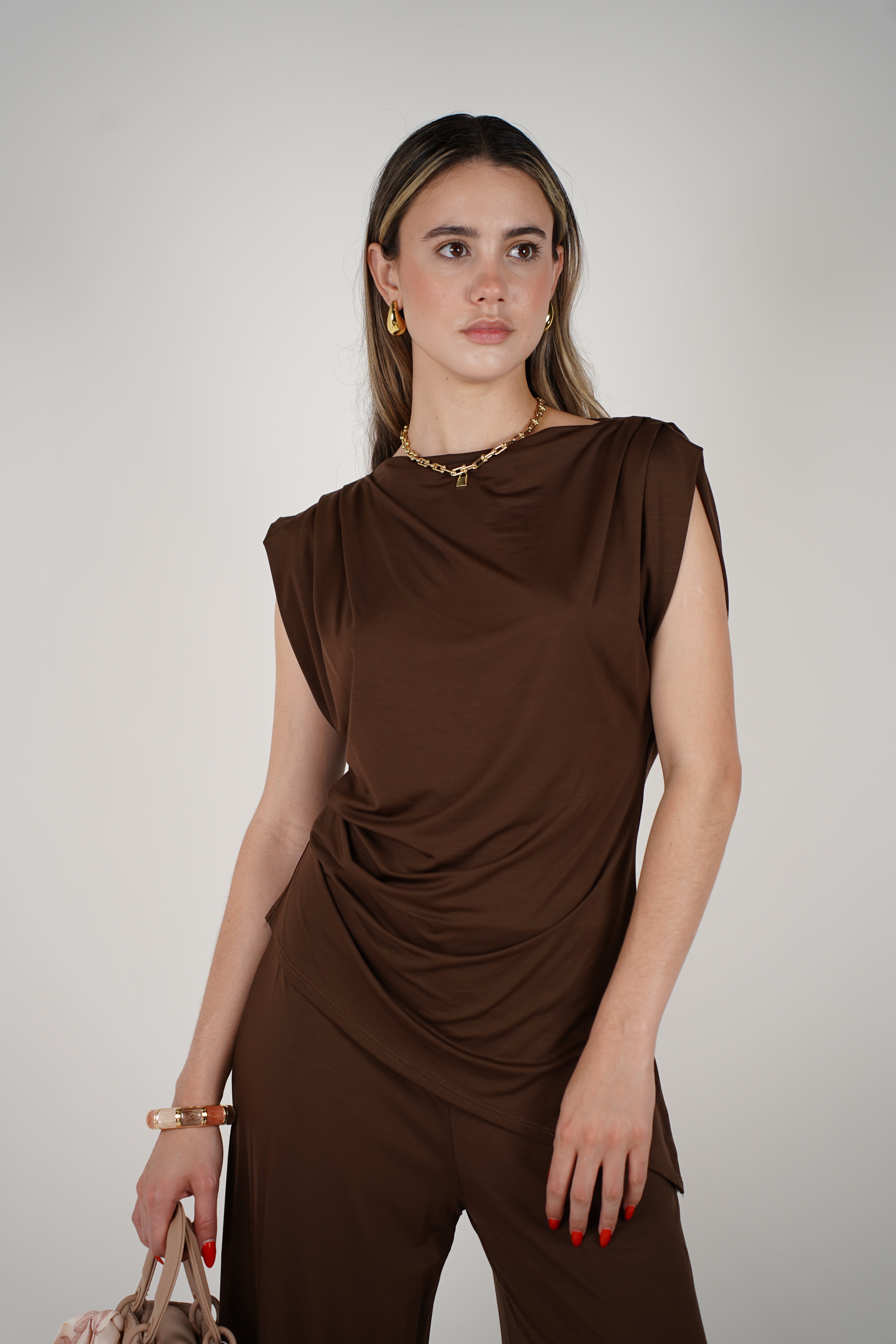Sira Soft Top – Draped Sleeveless Knit Tee