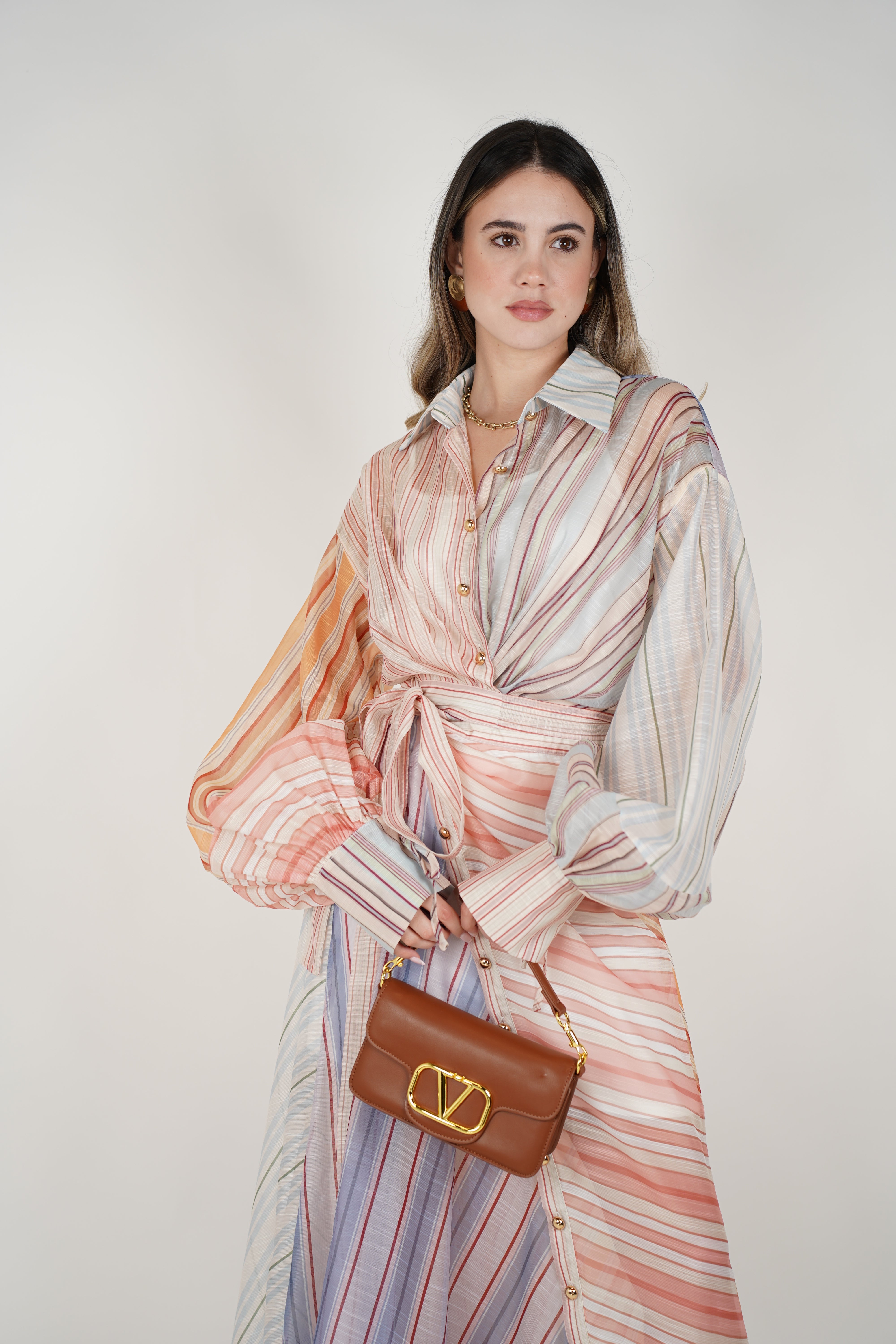 Havyn Striped Maxi Dress – Multicolor Button-Down Belted Dress