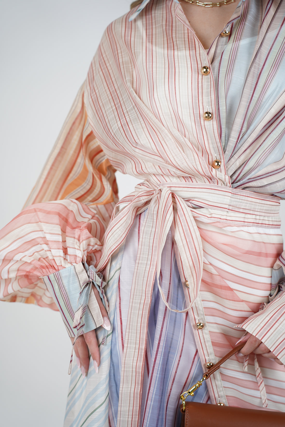 Havyn Striped Maxi Dress – Multicolor Button-Down Belted Dress