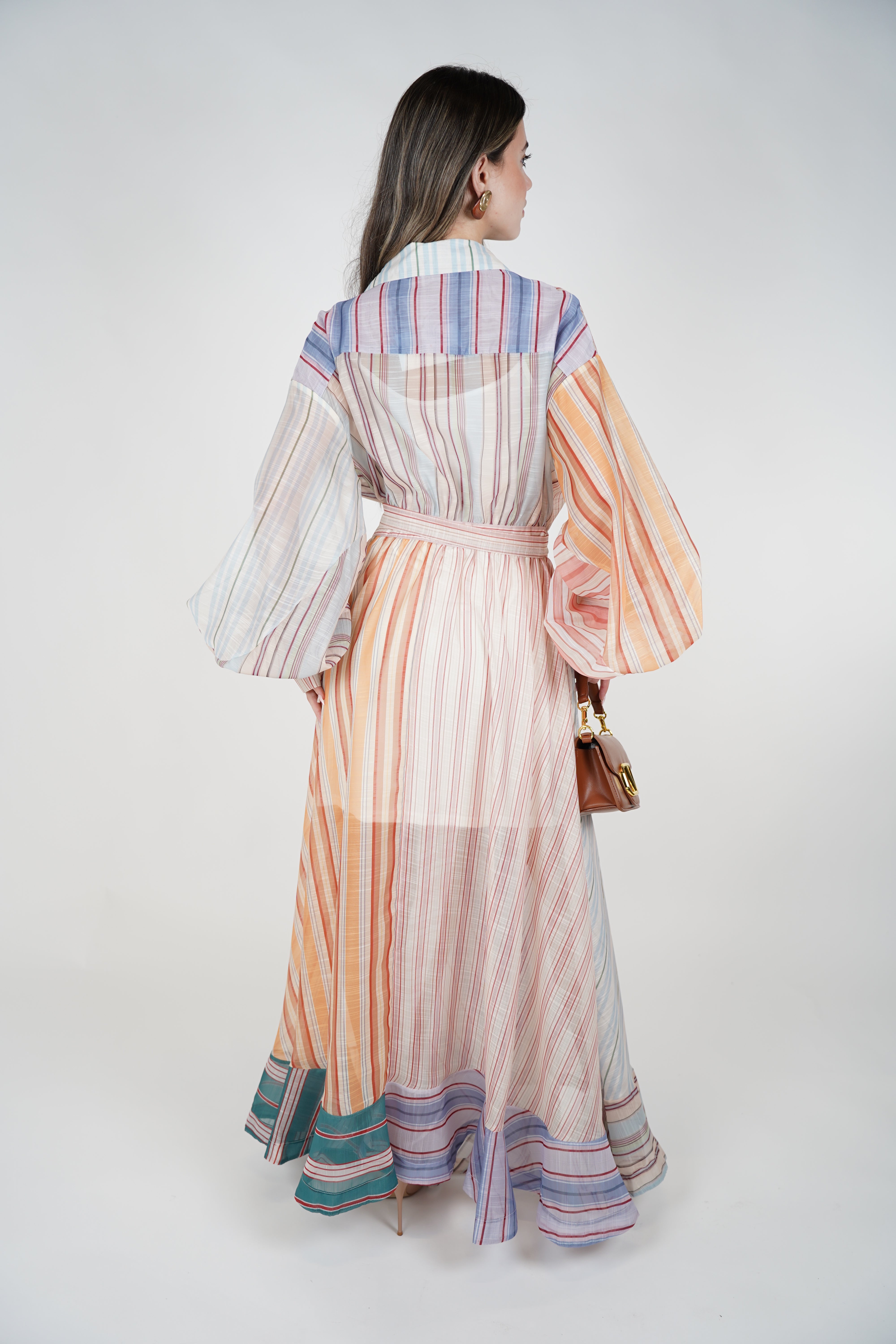 Havyn Striped Maxi Dress – Multicolor Button-Down Belted Dress