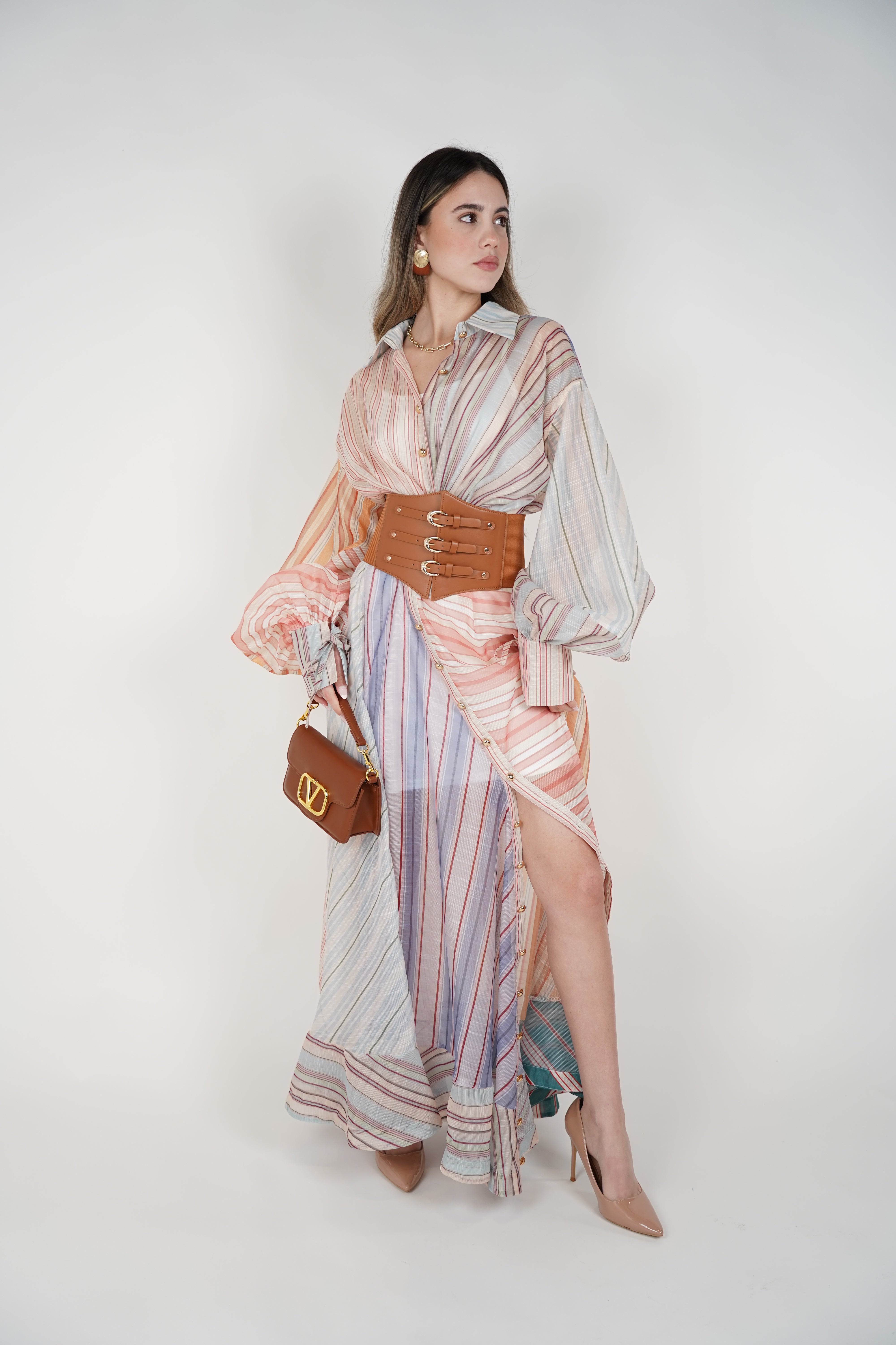 Havyn Striped Maxi Dress – Multicolor Button-Down Belted Dress