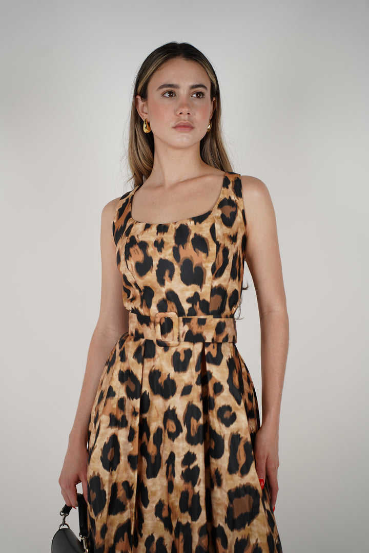 Lola Dress – Fierce Elegance in a Satin Leopard Print