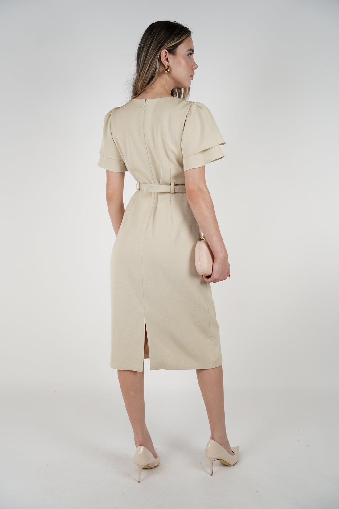 Rysa Maxi Dress – Sophisticated Belted Cream Dress with Puff Sleeves