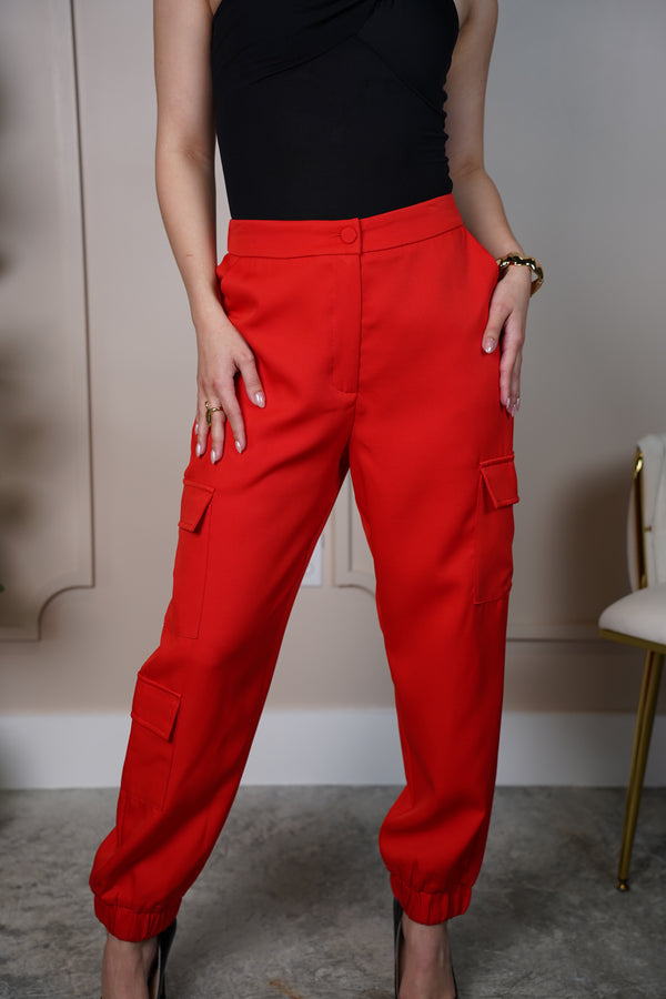 Jenny Cargo Pants – Bold Red Utility Style