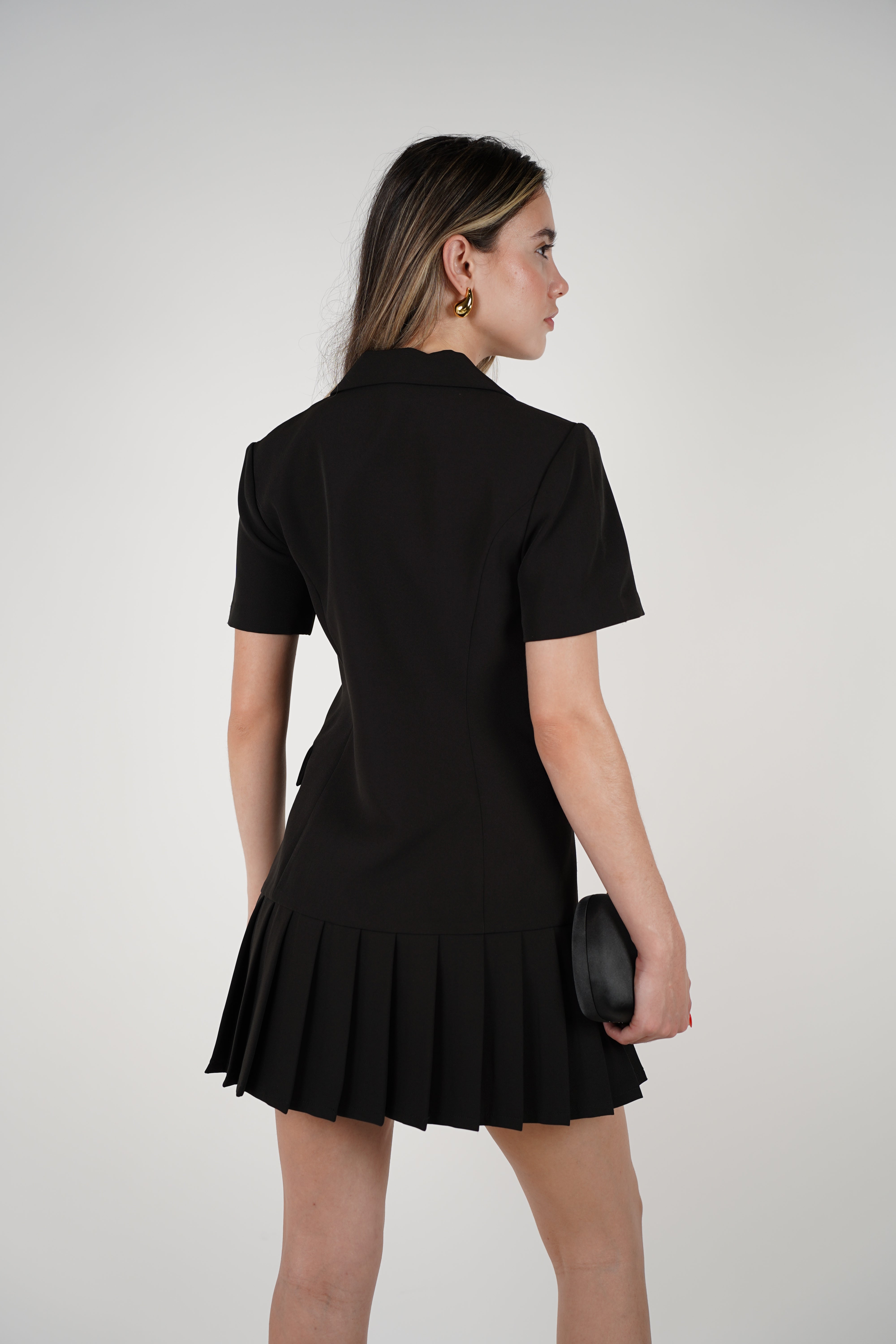 Sachi Dress – Chic Blazer-Inspired Mini with Pleated Skirt