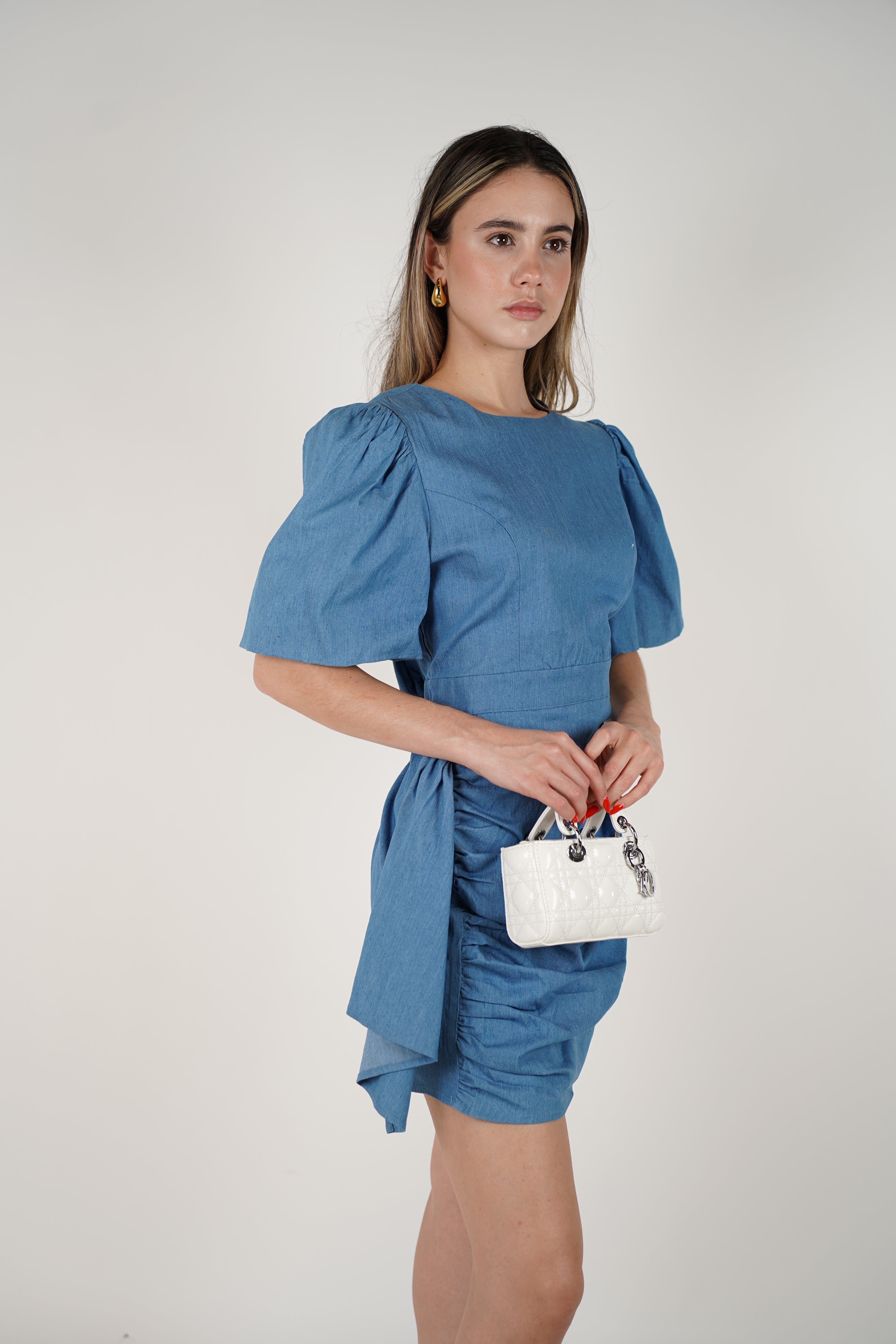 Alivia Dress – Puff Sleeve Denim Elegance