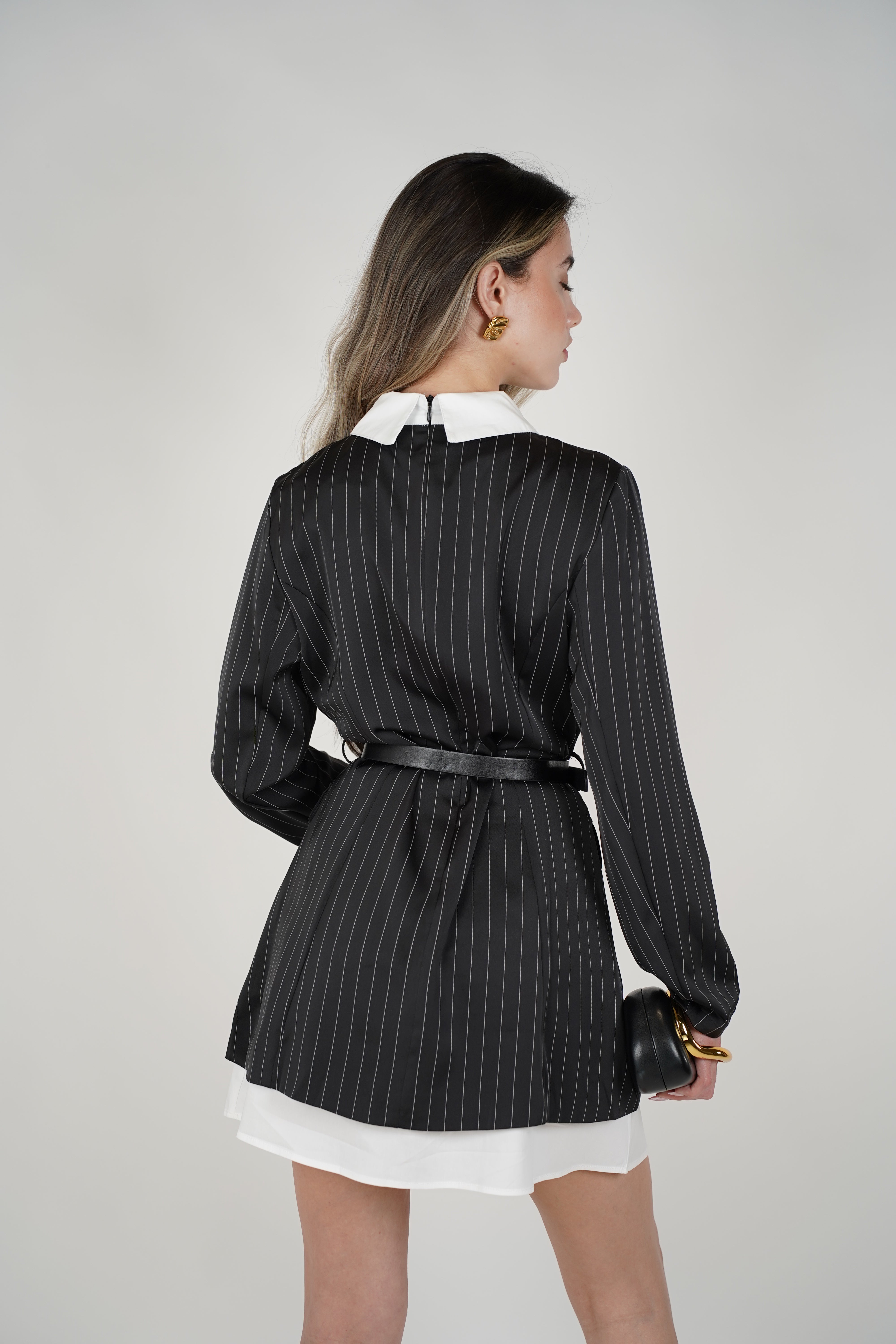 Averi Striped Mini Dress – Pinstripe Blazer-Inspired Dress