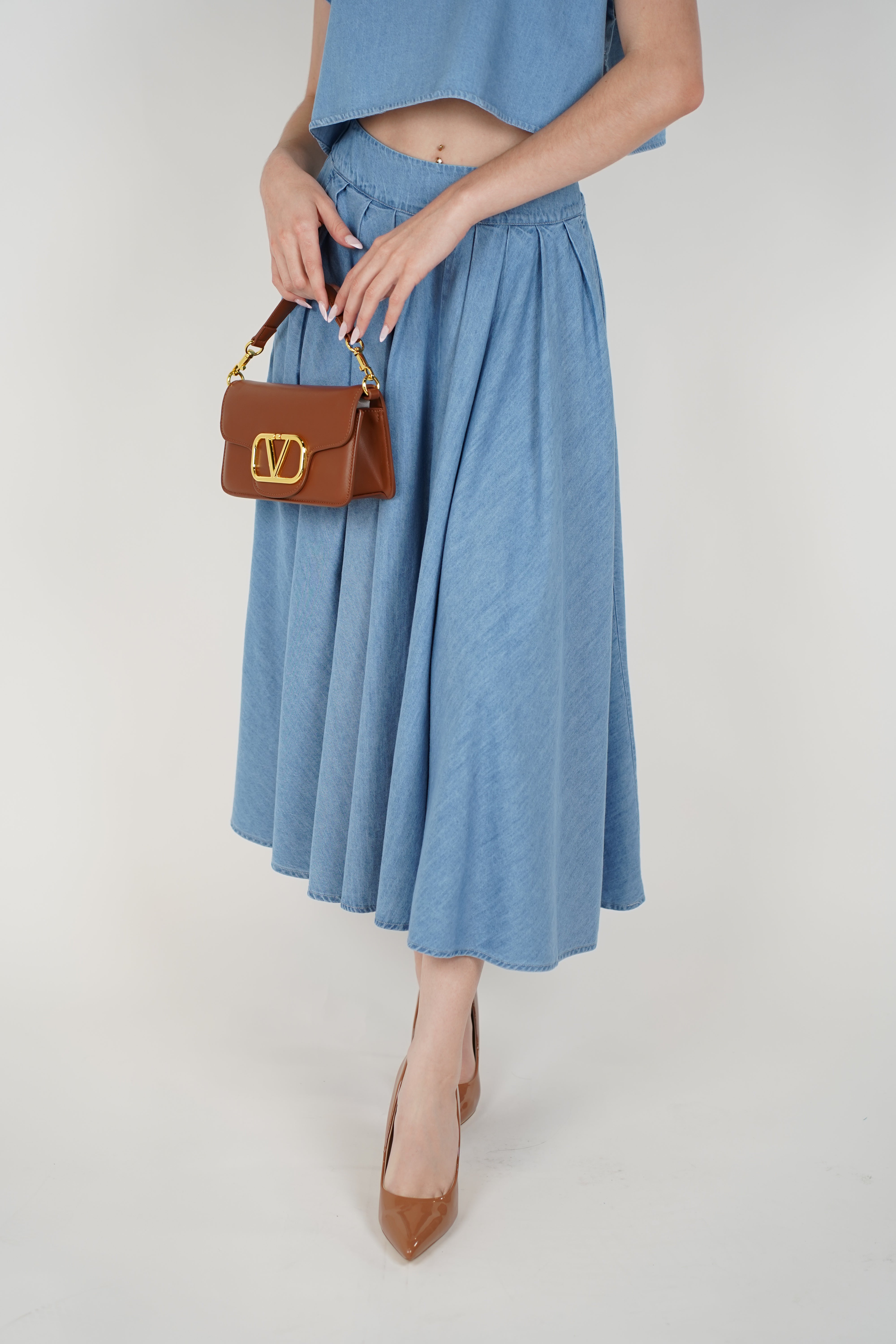 Tovia Denim Skirt Set – Effortless Light Blue Two-Piece Look