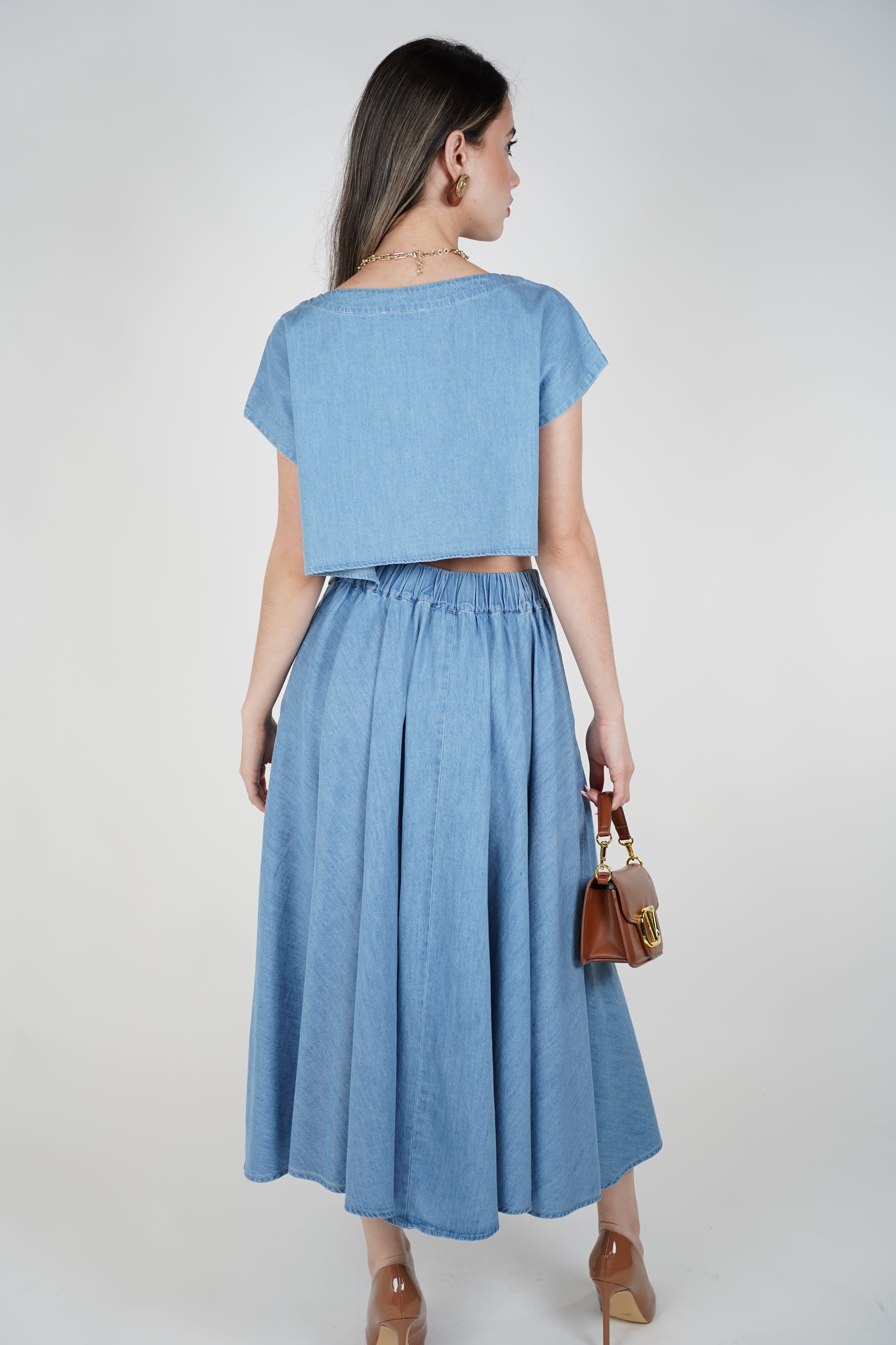 Tovia Denim Skirt Set – Effortless Light Blue Two-Piece Look