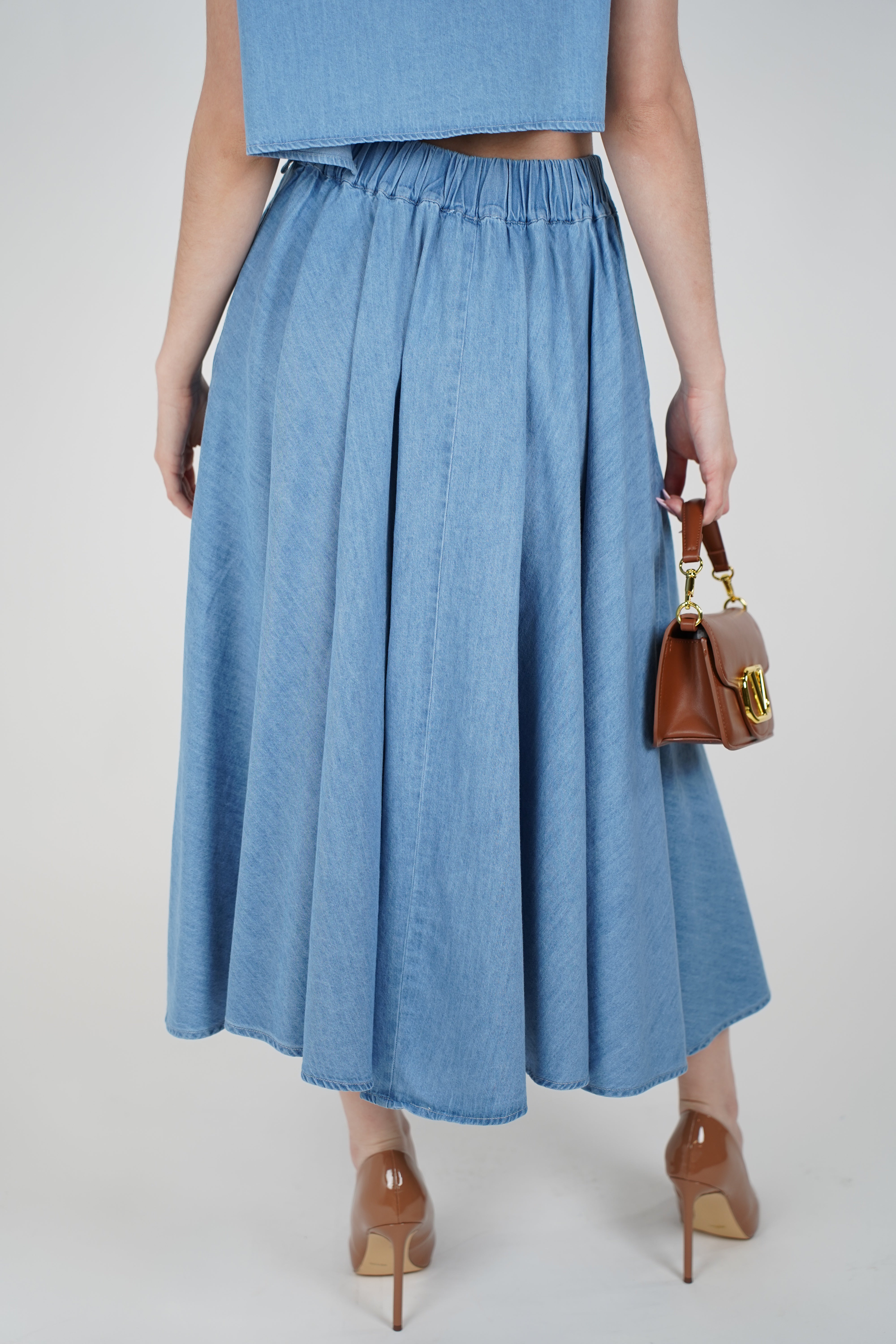 Tovia Denim Skirt Set – Effortless Light Blue Two-Piece Look
