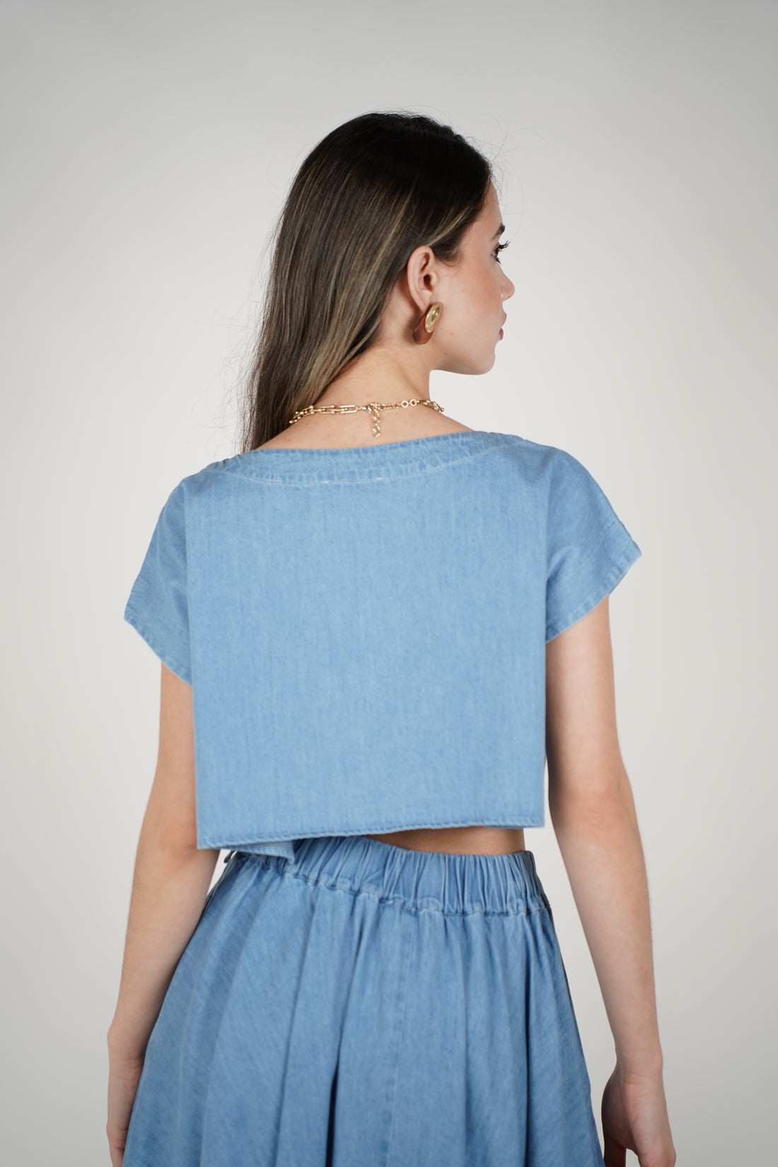 Tovia Denim Skirt Set – Effortless Light Blue Two-Piece Look