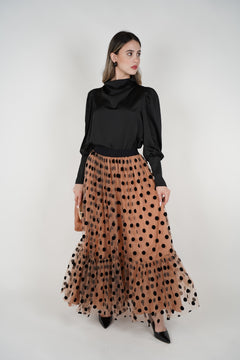 Falda midi Emera de lunares – Elegante diseño de capas transparentes