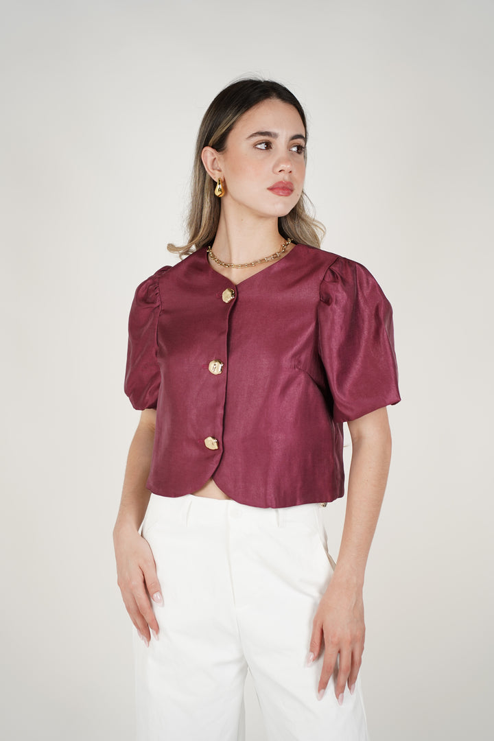 Navie Puff Sleeve Blouse – Elegant Plum Statement Top
