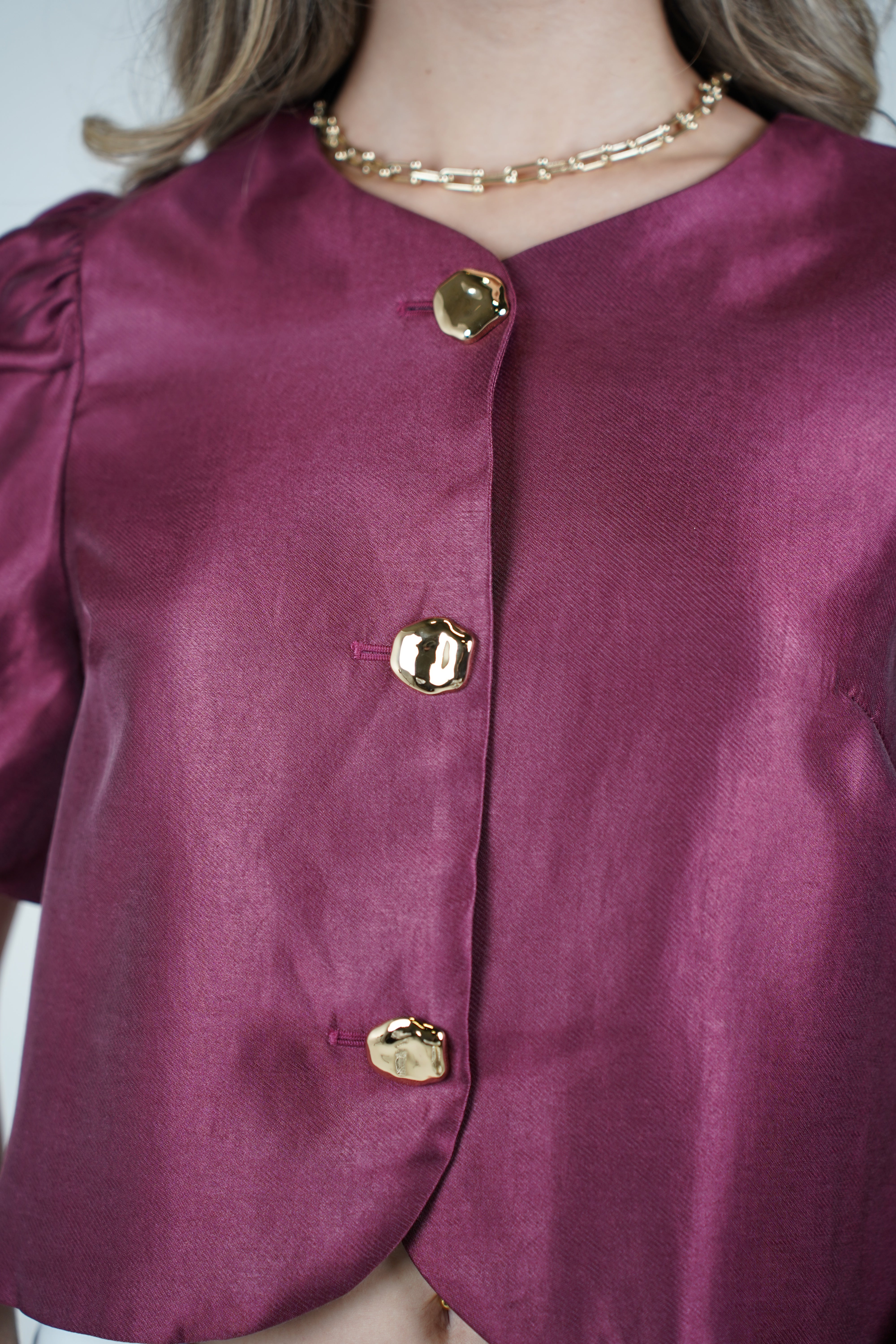 Navie Puff Sleeve Blouse – Elegant Plum Statement Top