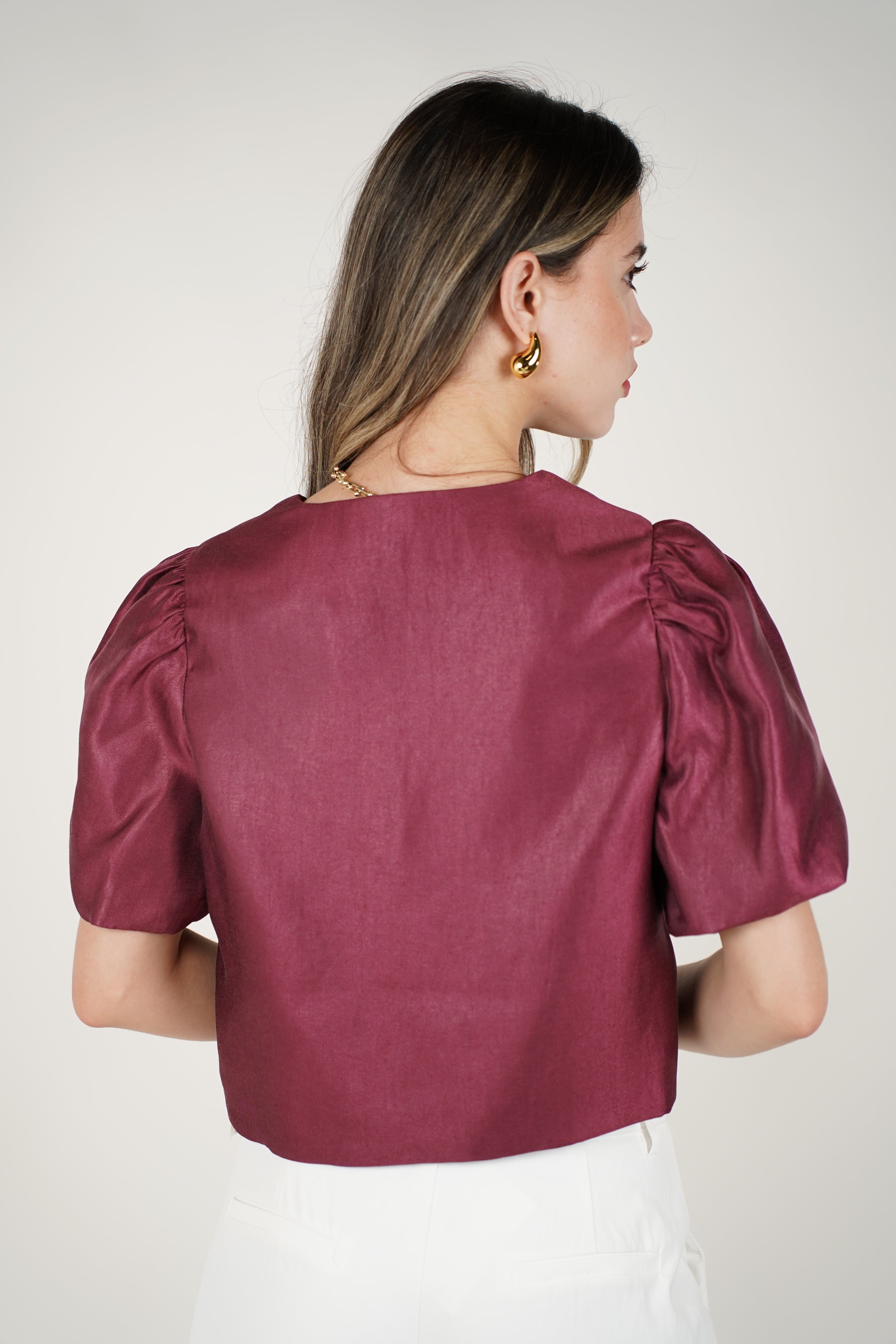 Navie Puff Sleeve Blouse – Elegant Plum Statement Top