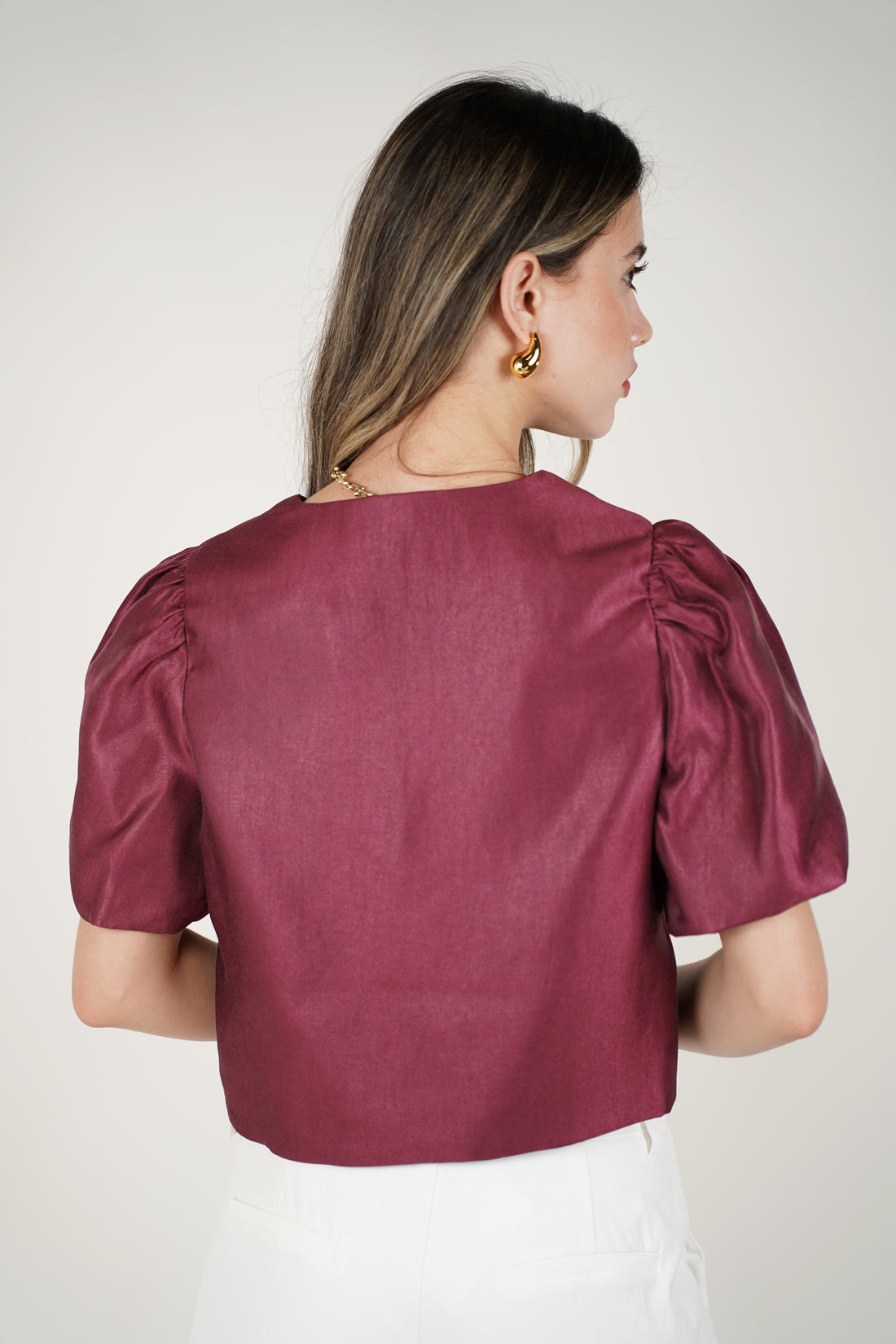 Navie Puff Sleeve Blouse – Elegant Plum Statement Top
