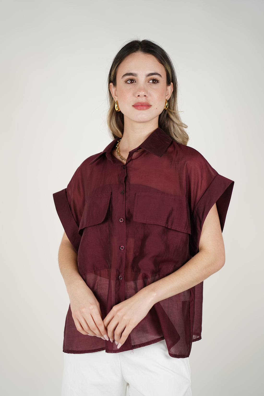 Talira Pockets Button Down – Lightweight Sheer Black Blouse