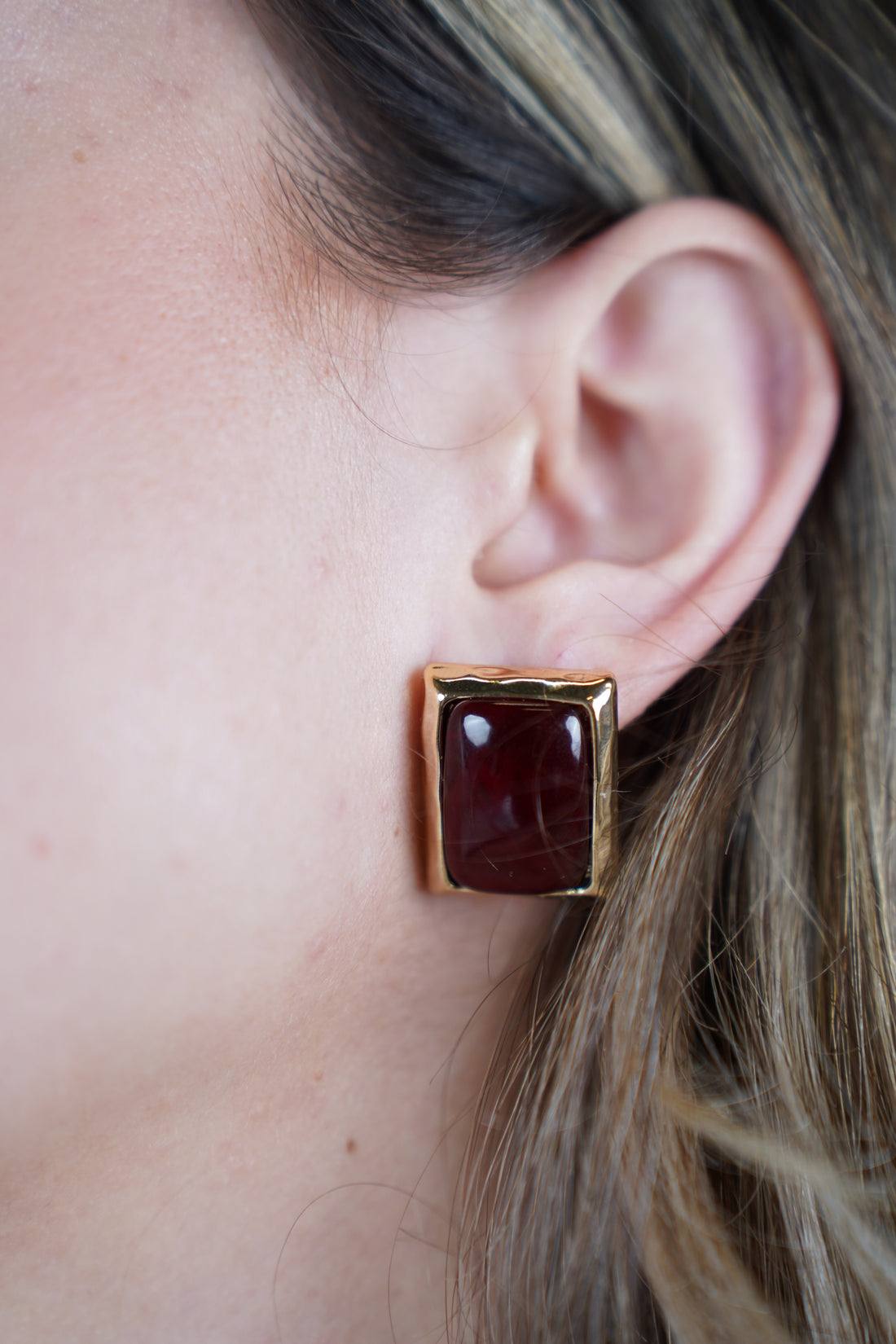 Celine Square Studs – Classic Gold & Gem Finish