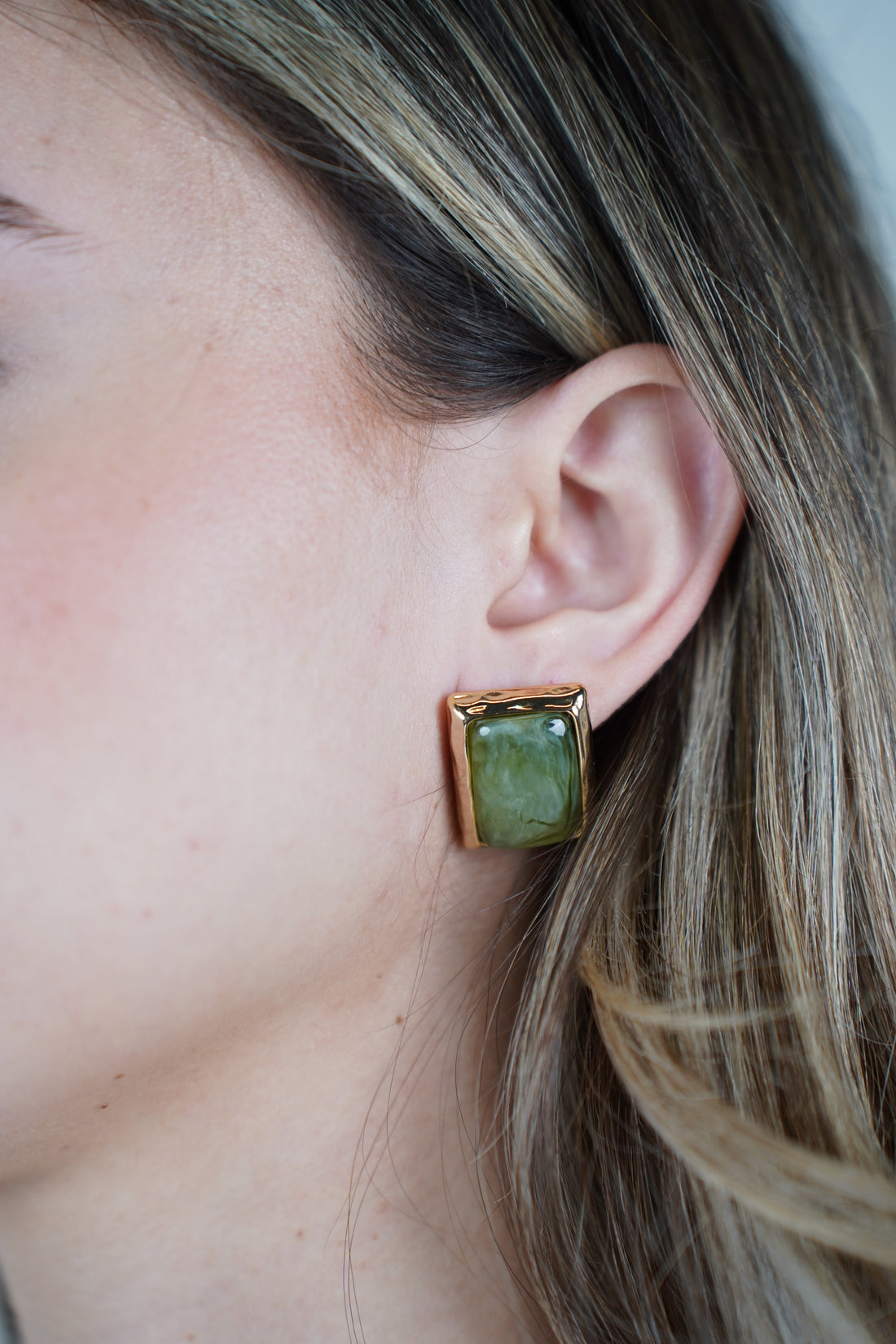 Celine Square Studs – Classic Gold & Gem Finish