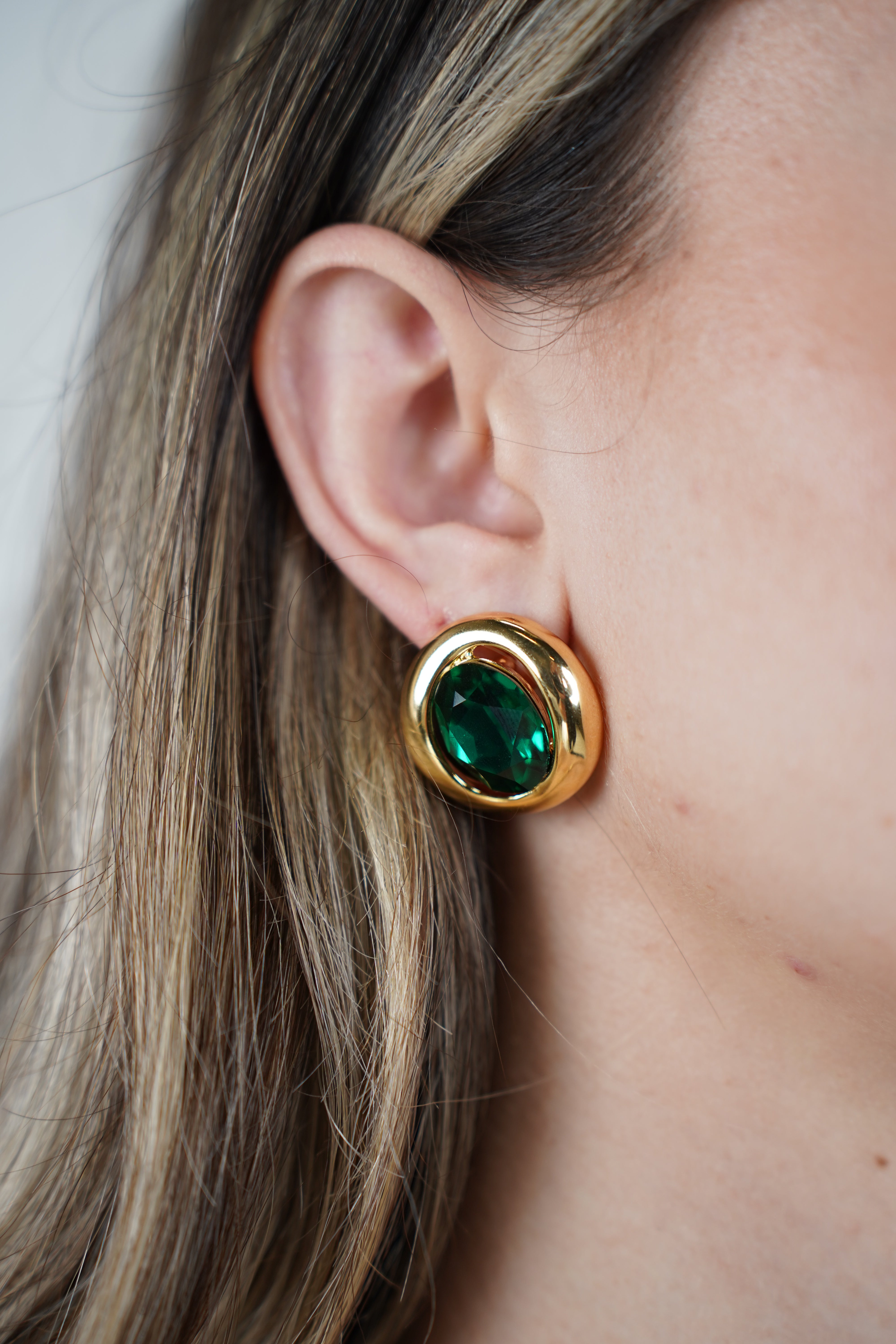 Alira Stud Earrings – Gold Framed Gemstone Elegance