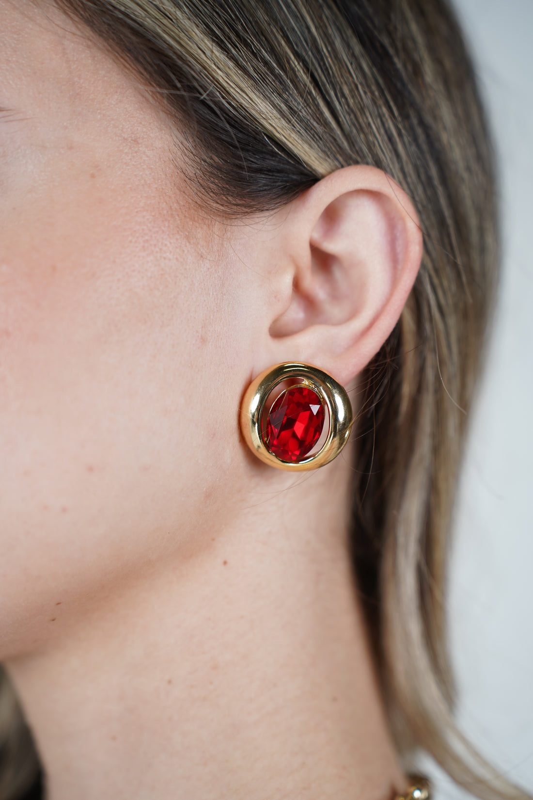 Alira Stud Earrings – Gold Framed Gemstone Elegance