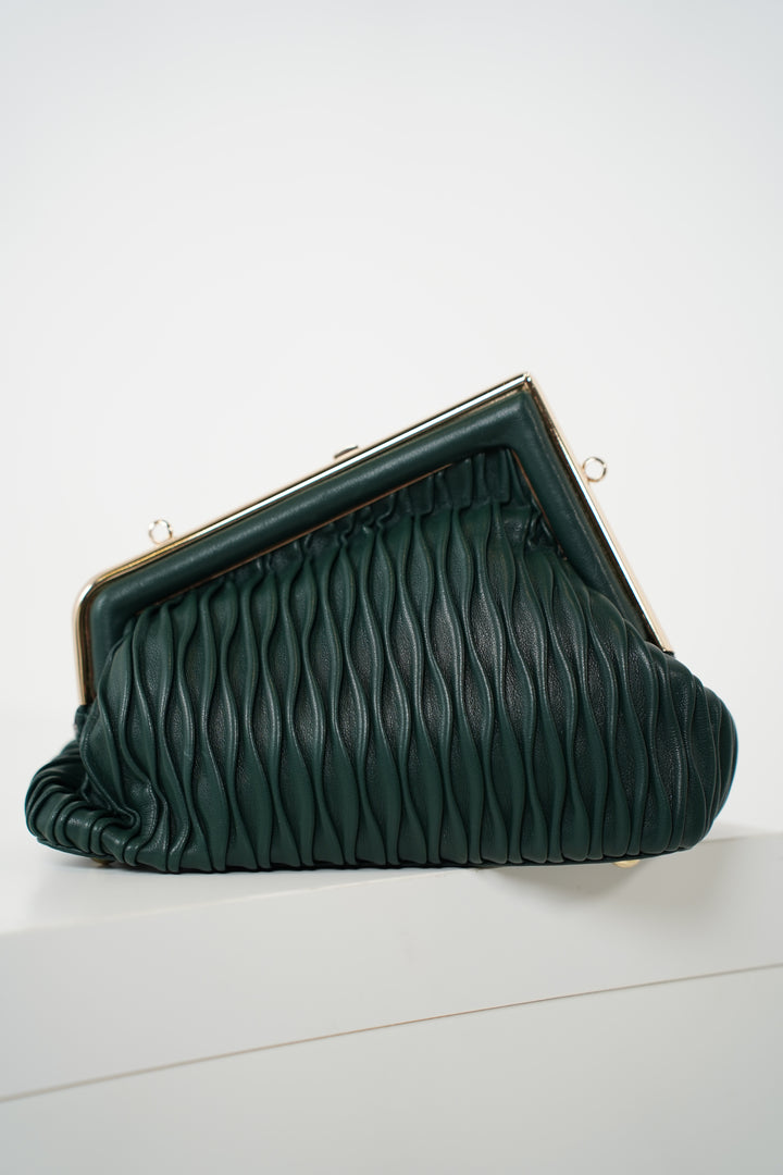 Delya Pleated Frame Clutch – Sculpted Texture, Timeless Chic