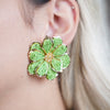 Tatiana Crochet Flower Earrings – Orange Floral Studs with Gold Trims