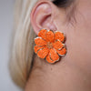 Tatiana Crochet Flower Earrings – Orange Floral Studs with Gold Trims