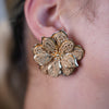 Tatiana Crochet Flower Earrings – Orange Floral Studs with Gold Trims