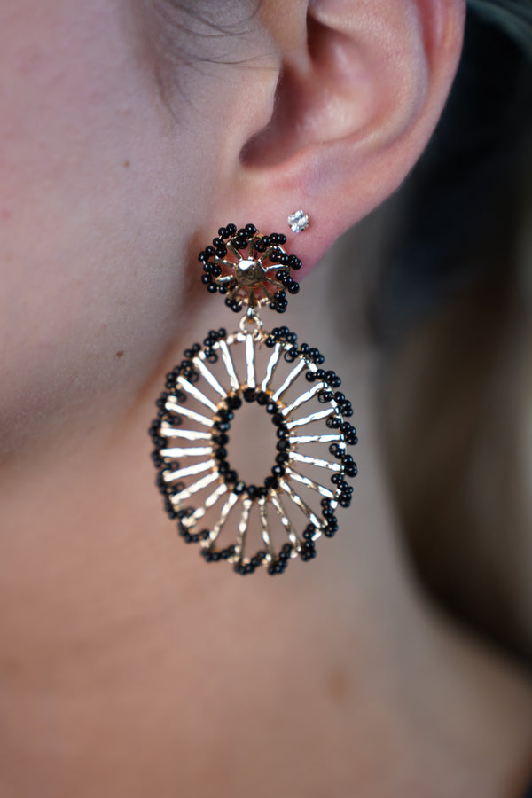 Solara Black Beaded Hoop Earrings – Bold & Lightweight