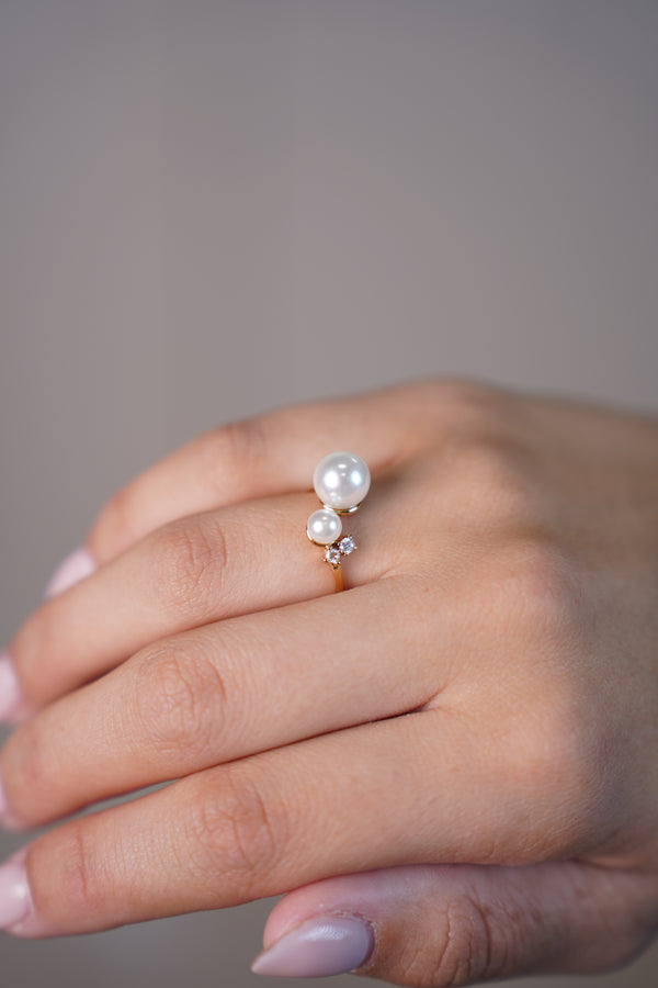 Iria Pearl Open Ring – Gold with Pearls & Crystals