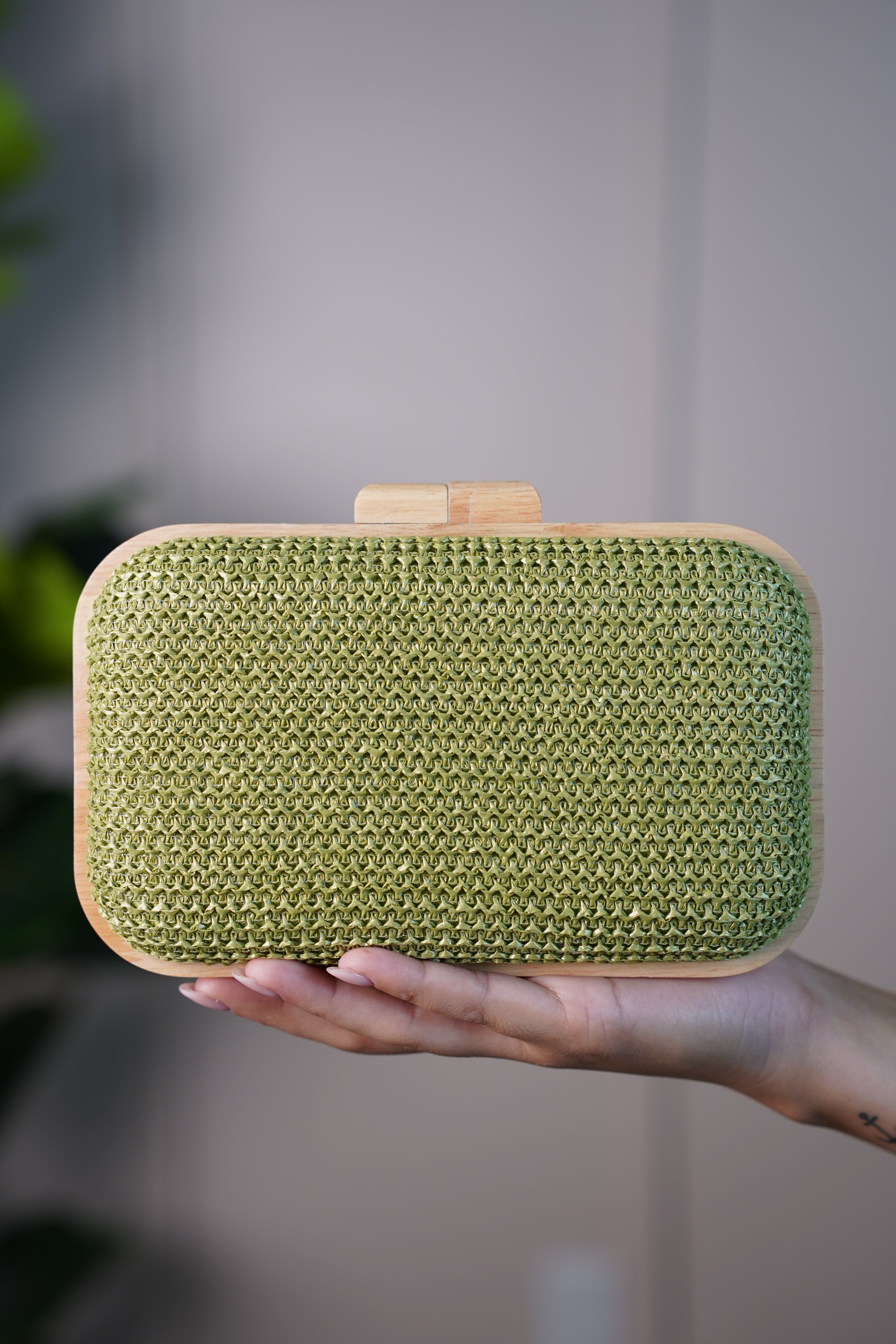 Solea Woven Box Clutch – Green or Beige