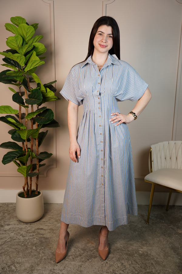 Seli Striped Maxi Dress – Button Down with Flowy Fit