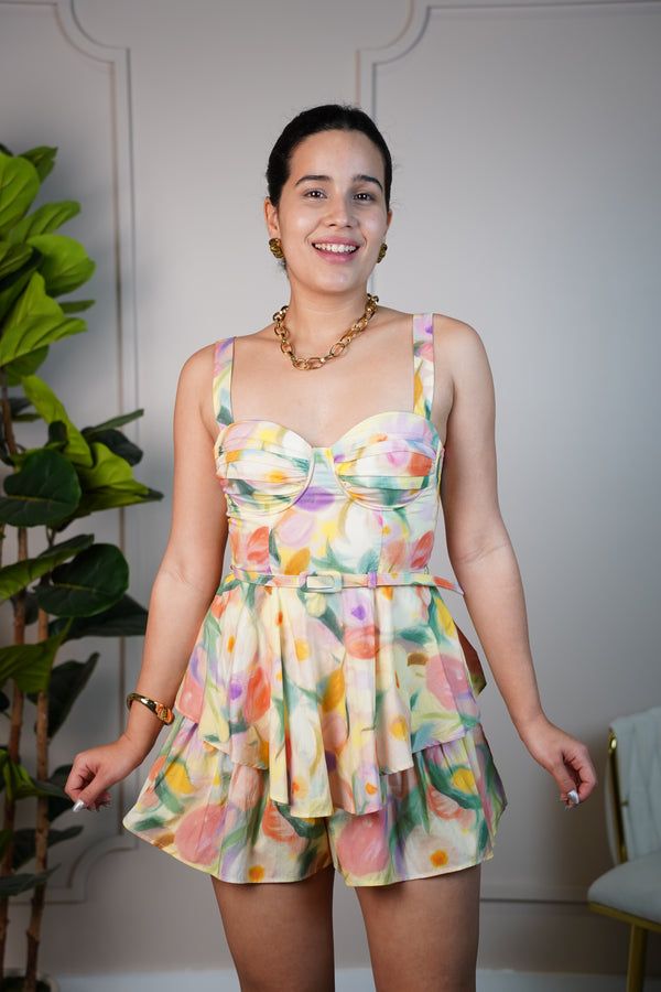 Mysa Colorful Romper – Bold Florals, Flirty Silhouette